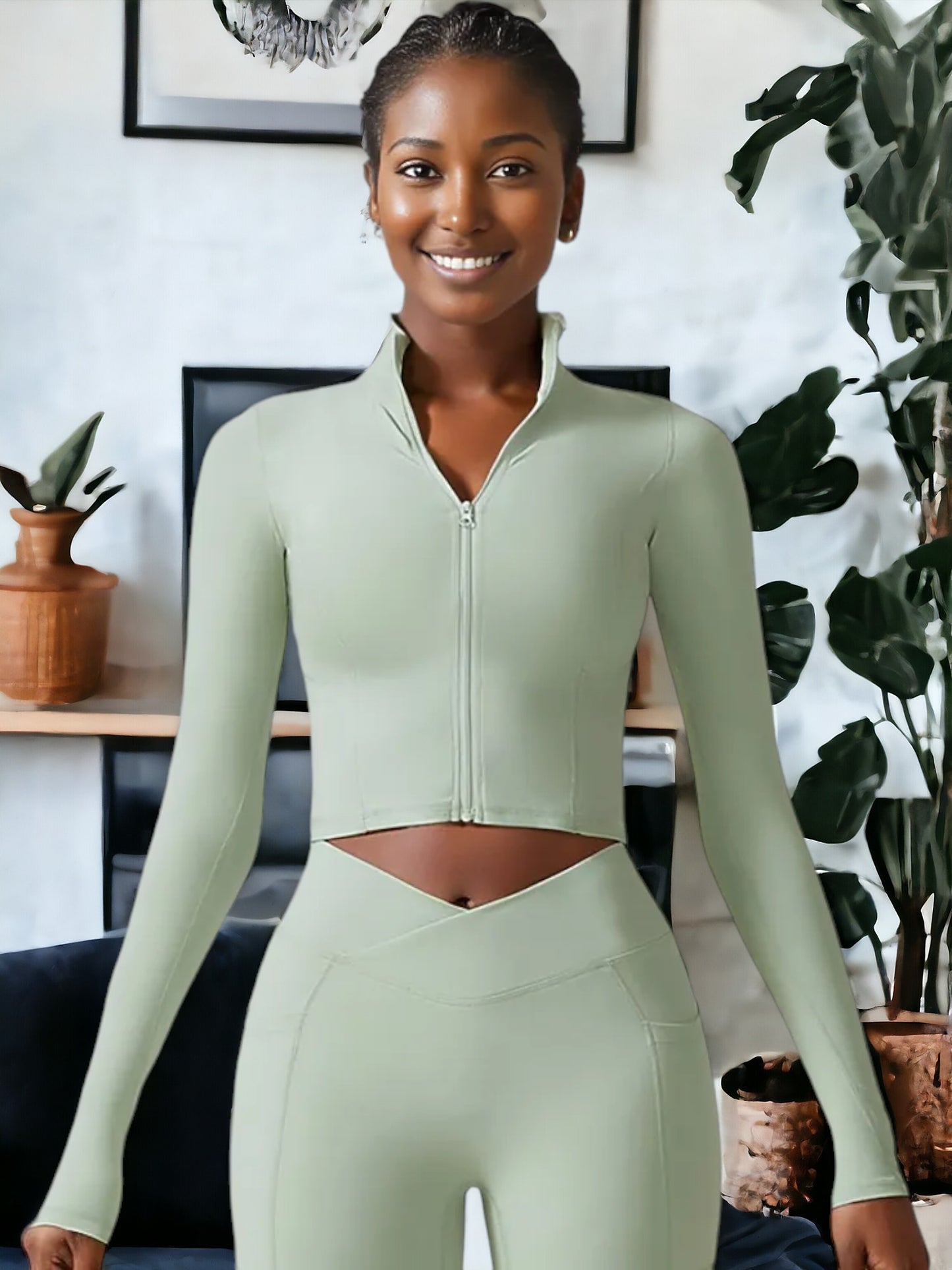 Chaqueta deportiva ajustada de secado rápido con cremallera frontal y mangas largas