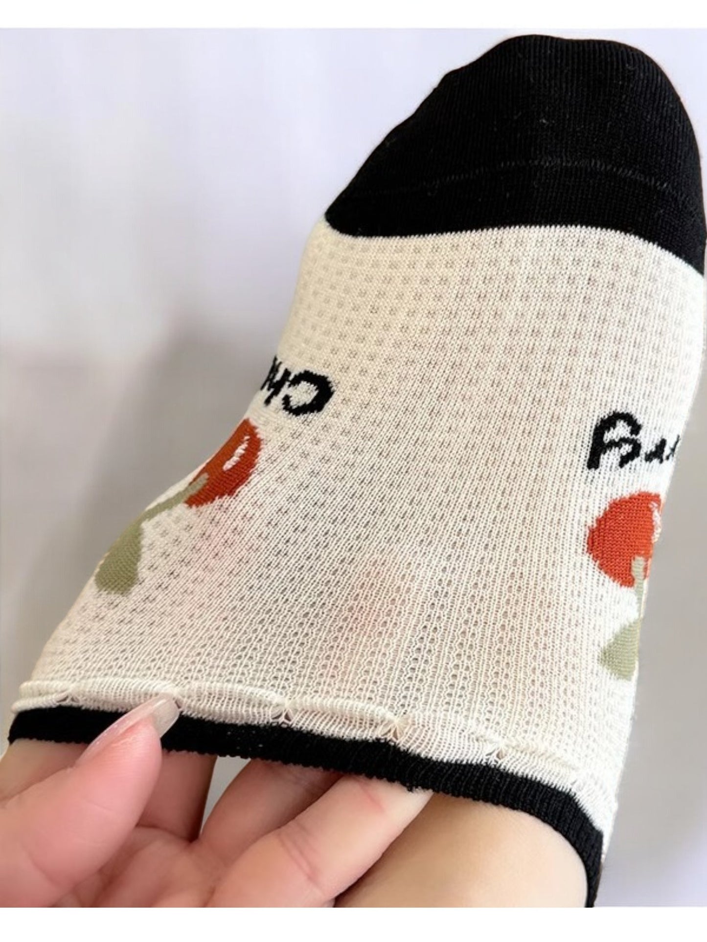 Anna-Kaci Women's Low-Cut Ankle Socks with Cherry Embroidery and Striped Design