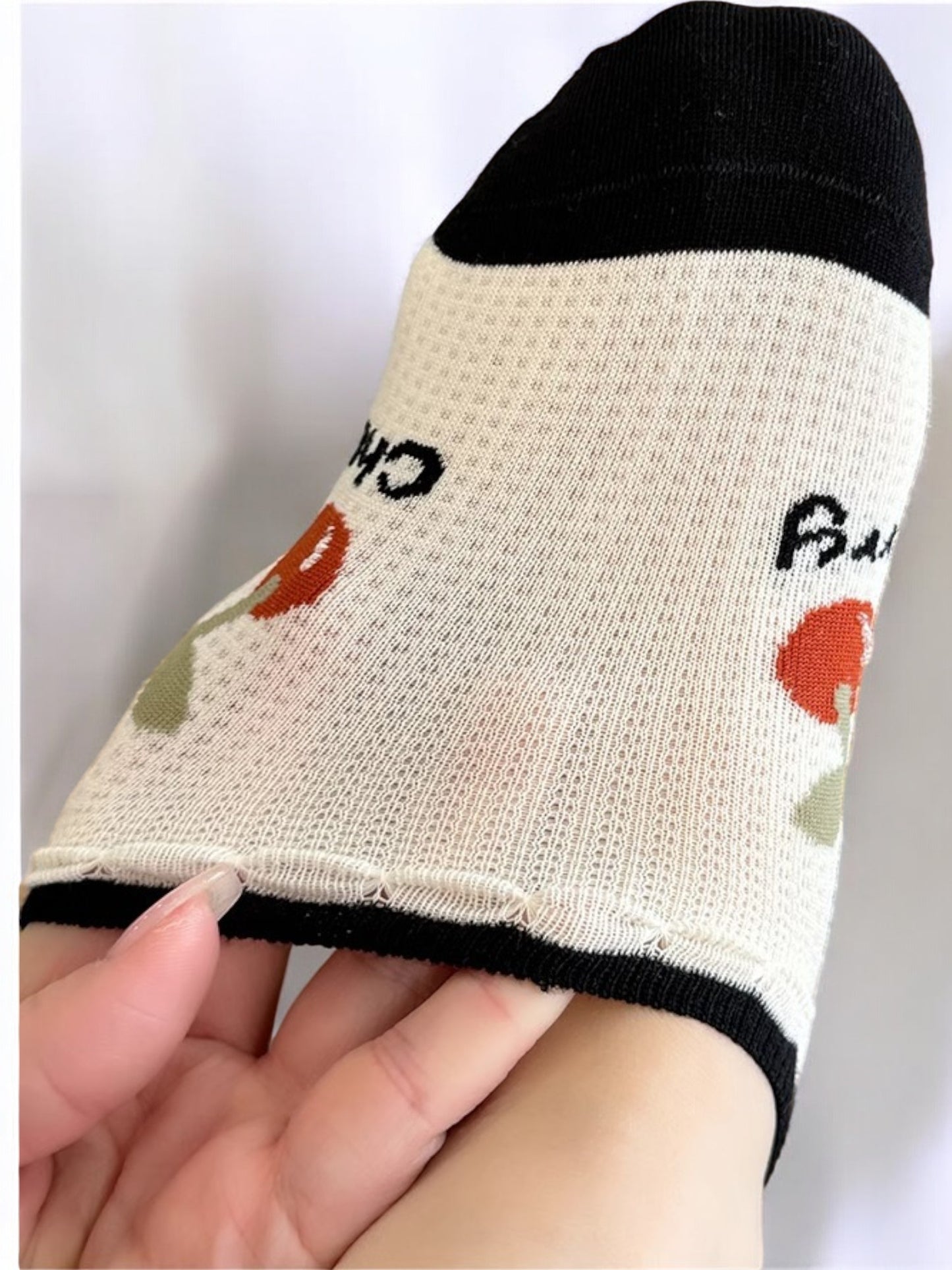 Anna-Kaci Women's Low-Cut Ankle Socks with Cherry Embroidery and Striped Design