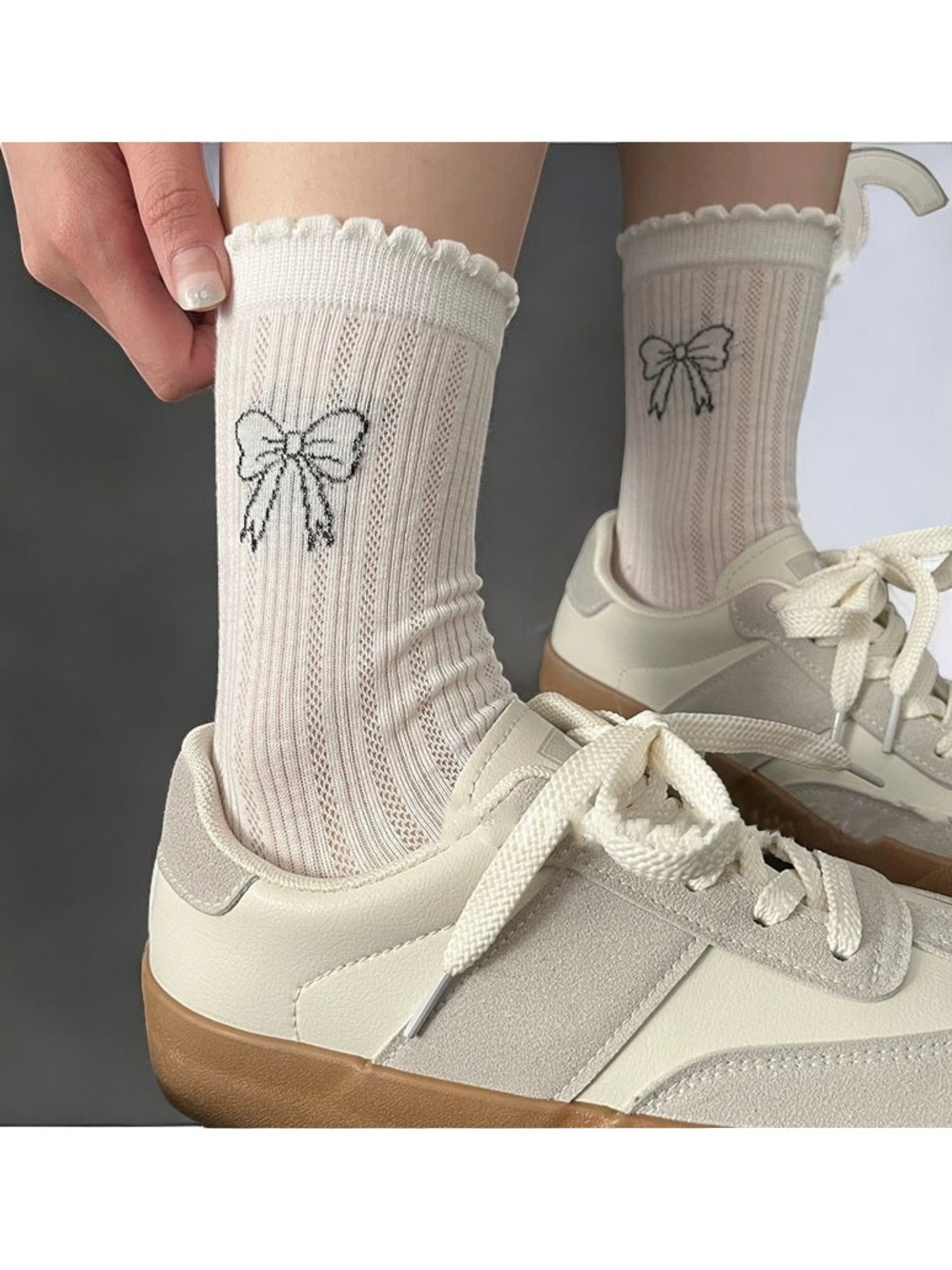 Anna-Kaci Women's Ruffled Ankle Socks with Delicate Bow Embroidery