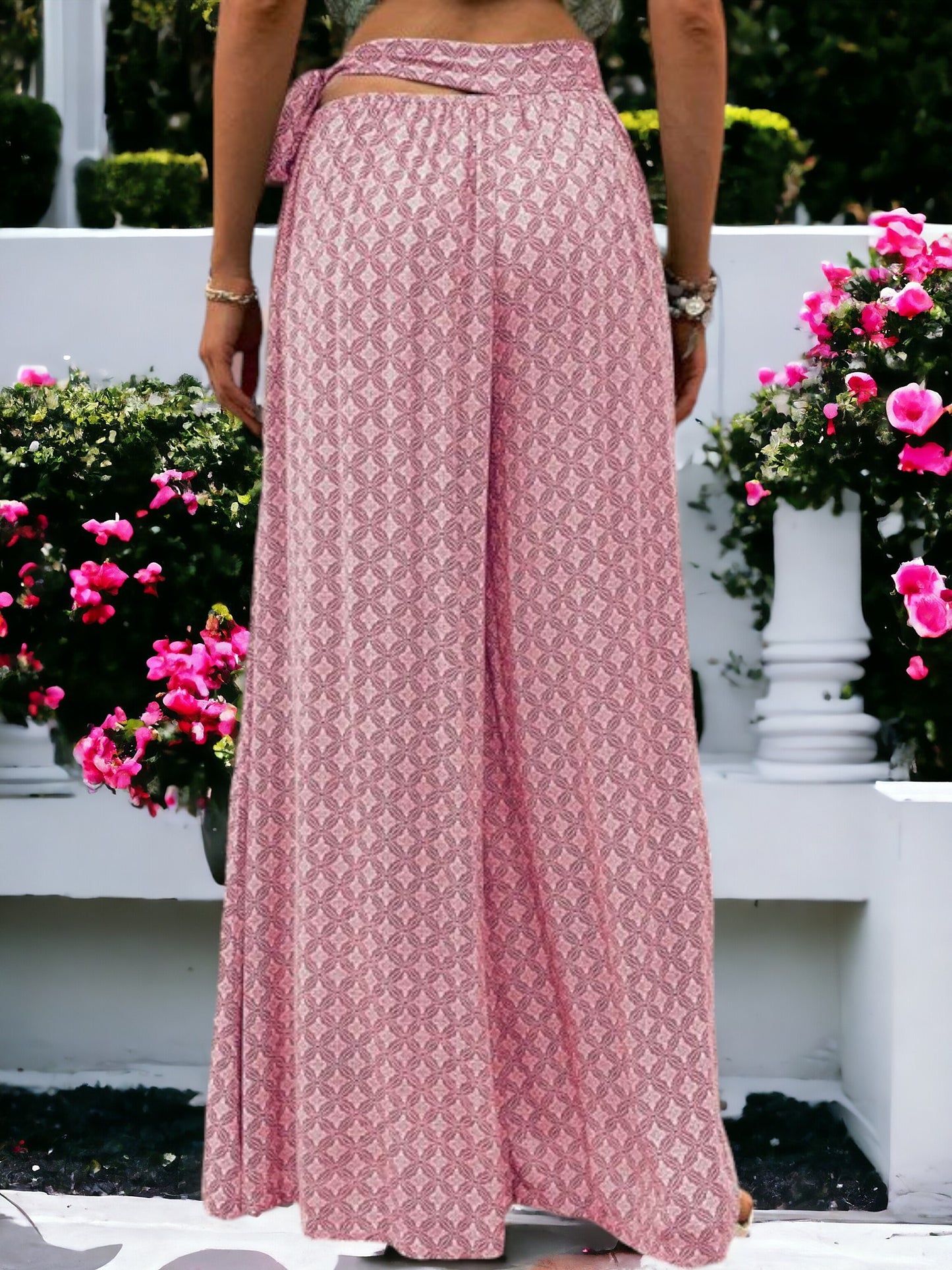 Printed High Waisted Wide Leg Breathable Loose Waist Wrap Pants