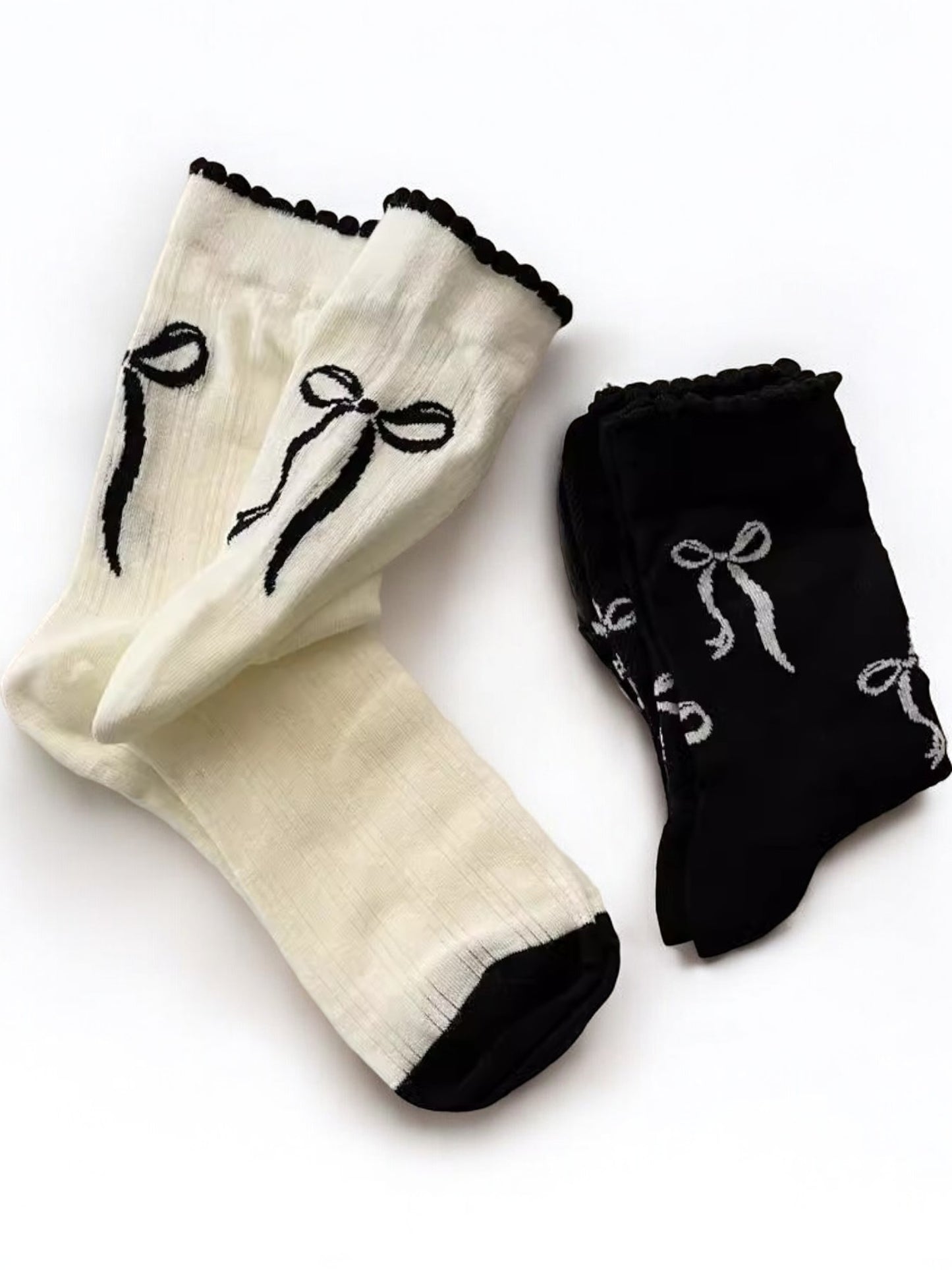 Anna-Kaci Women's Ribbon Bow Ankle Socks with Ruffled Edge Trim