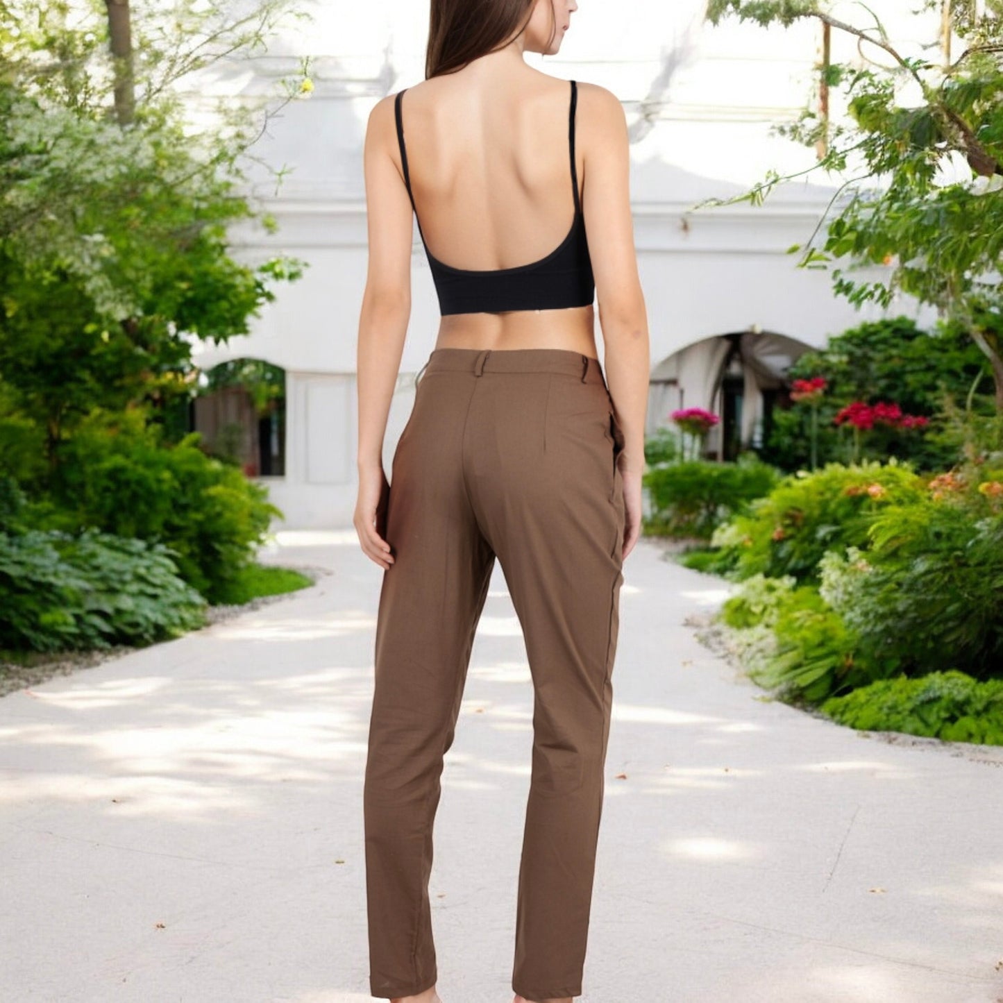 Anna-Kaci Women's High Waist Button Front Tapered Pants with Side Pockets