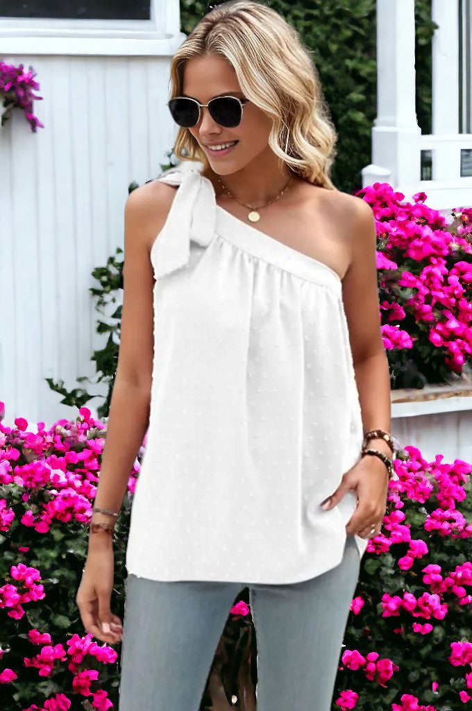 Oblique One Shoulder Bow Tied Loose Top