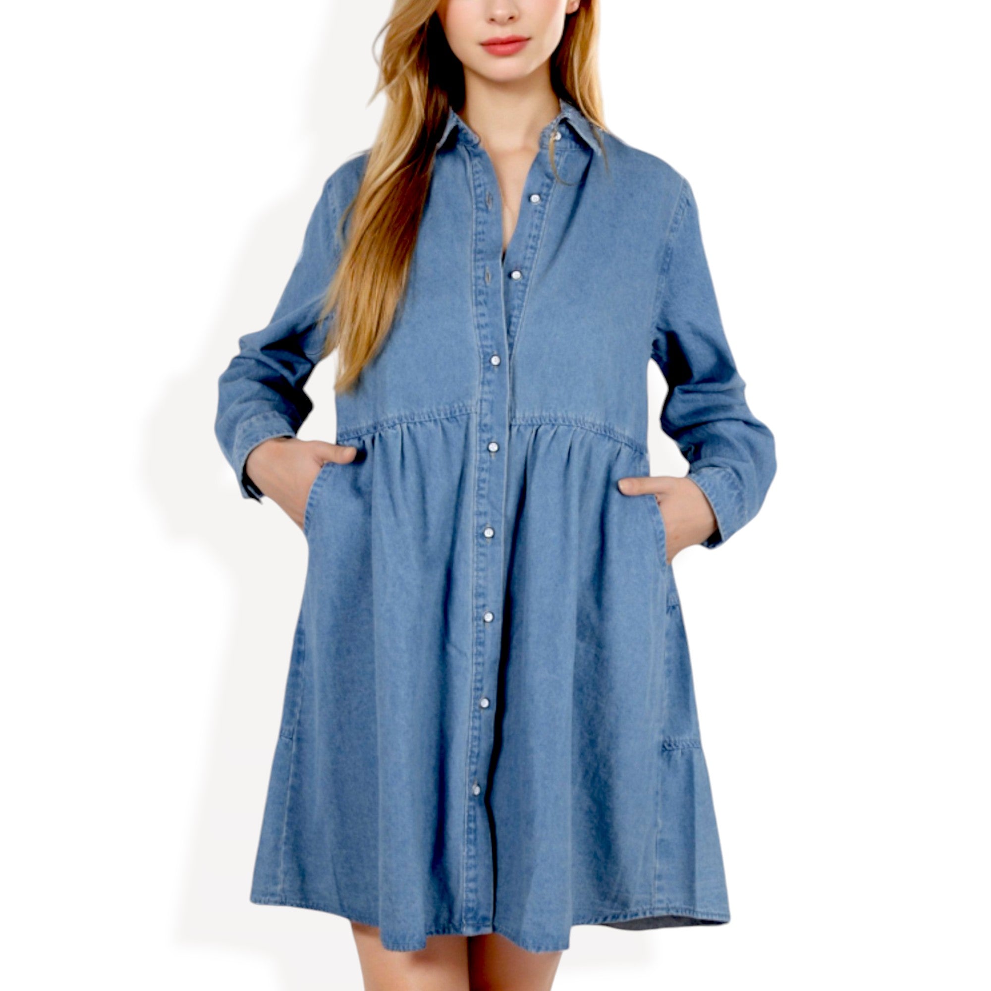 ワンピース DENIM ANNELIE DRESS Anna-Kaci Women's Long Sleeve Denim Shirt Dress with Front