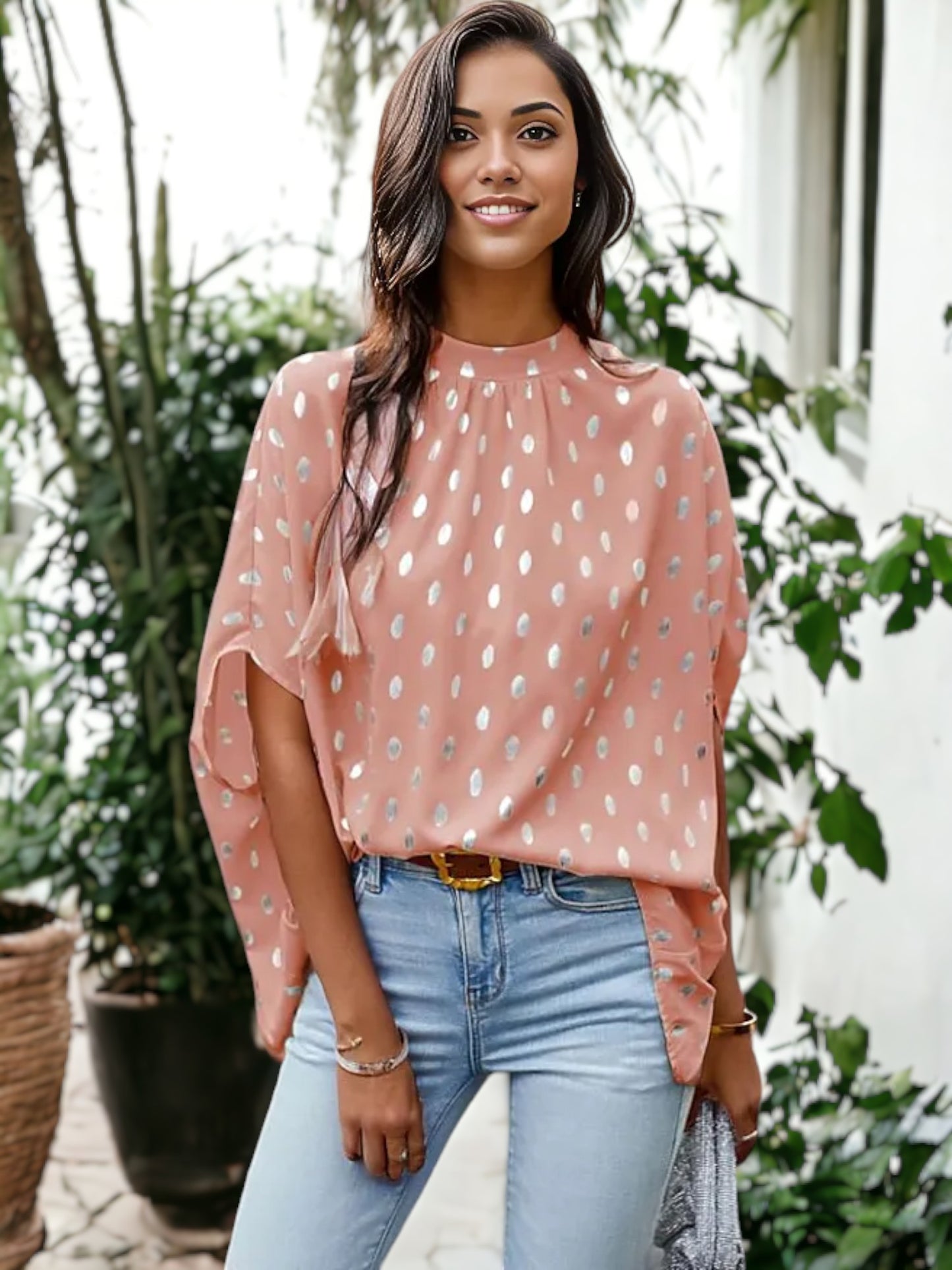 Spotted Print Dolman Sleeve Blouse