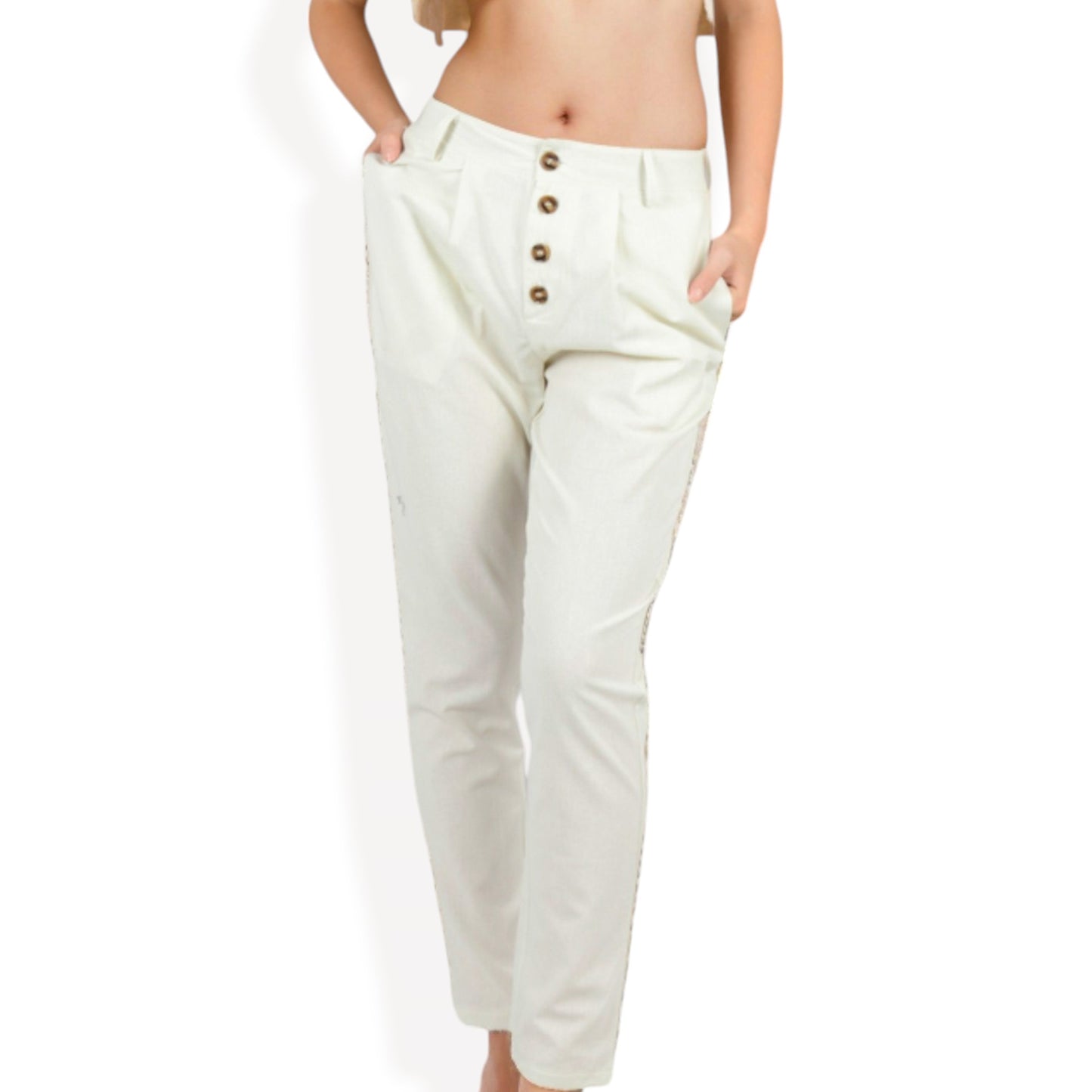 Anna-Kaci Women's High Waist Button Front Tapered Pants with Side Pockets