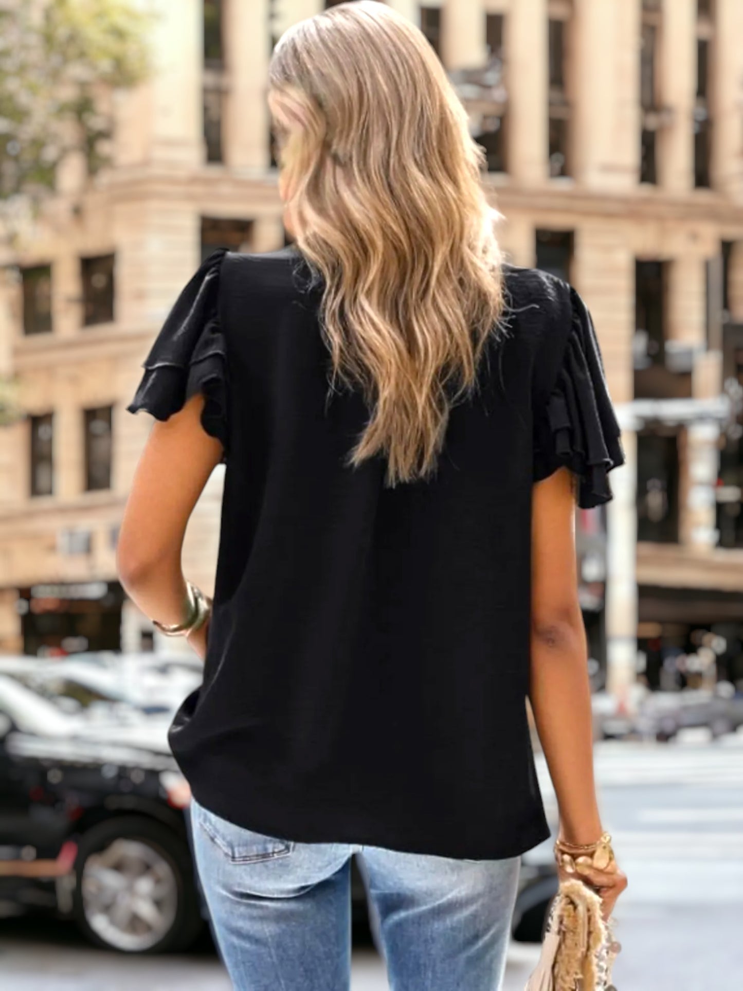 Pleated Detail Flutter Sleeve Blouse