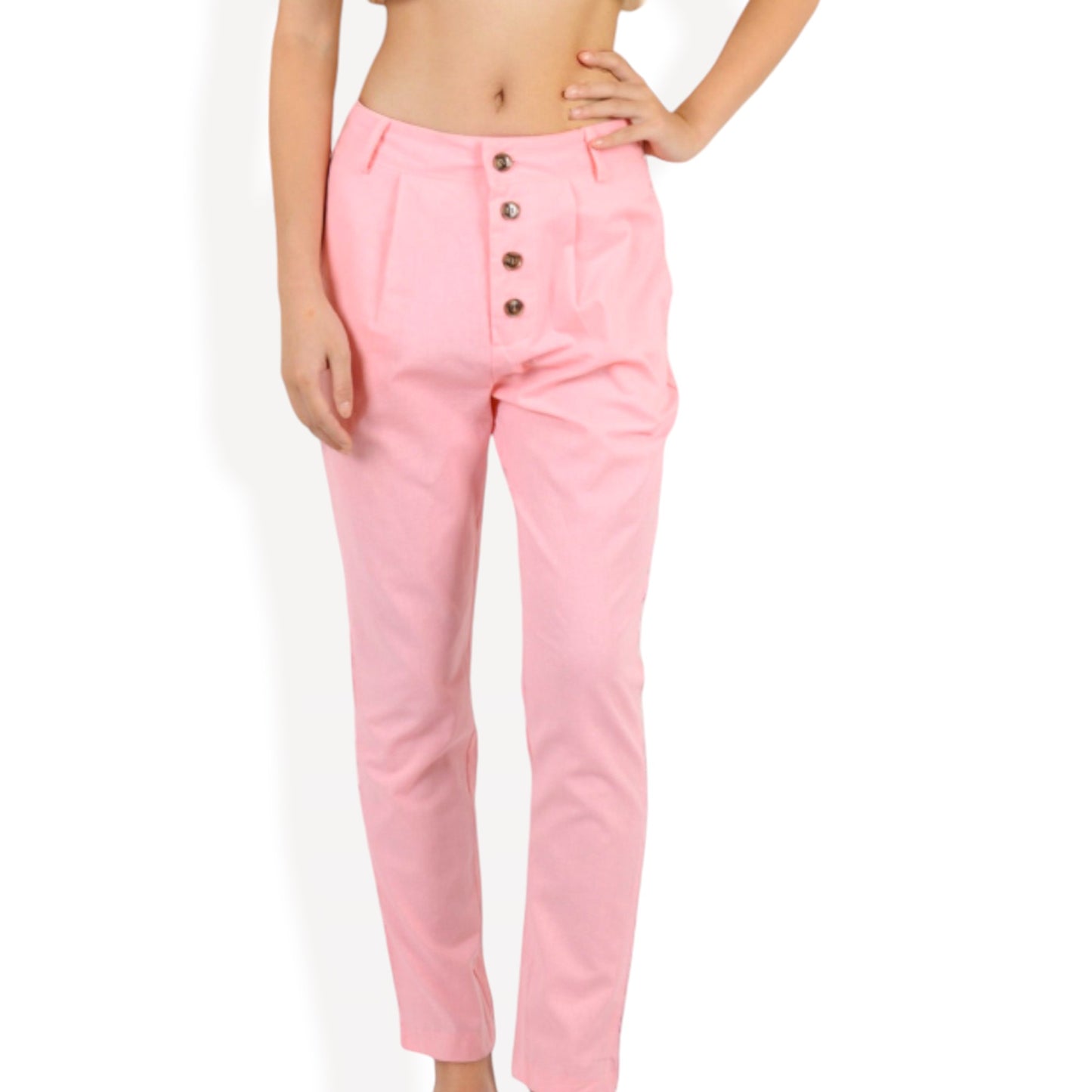 Anna-Kaci Women's High Waist Button Front Tapered Pants with Side Pockets