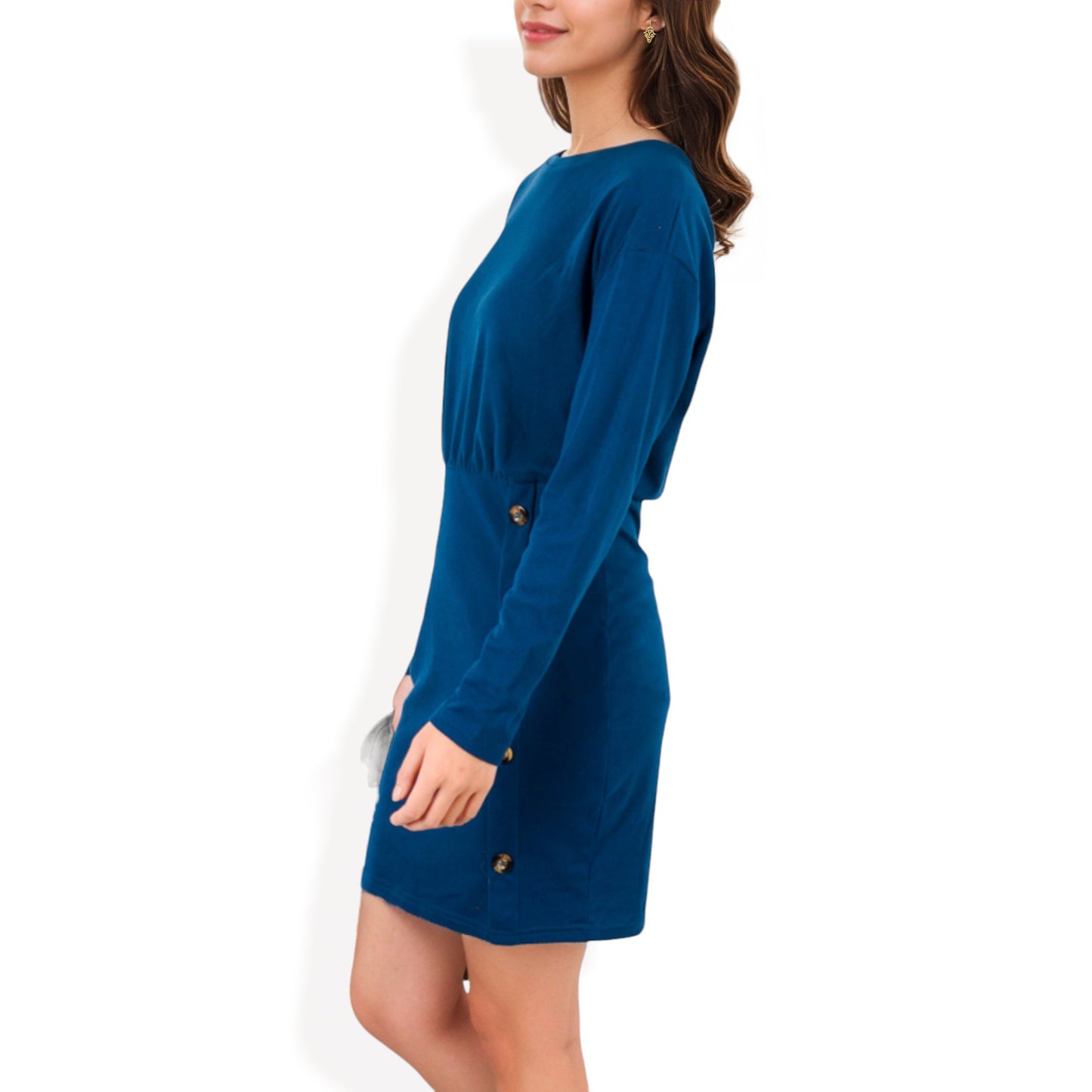 Anna-Kaci Women's Long Sleeve Button-Detail Bodycon Dress with Side Wrap Design