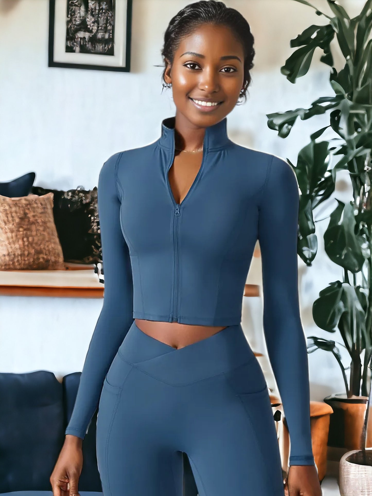 Chaqueta deportiva ajustada de secado rápido con cremallera frontal y mangas largas