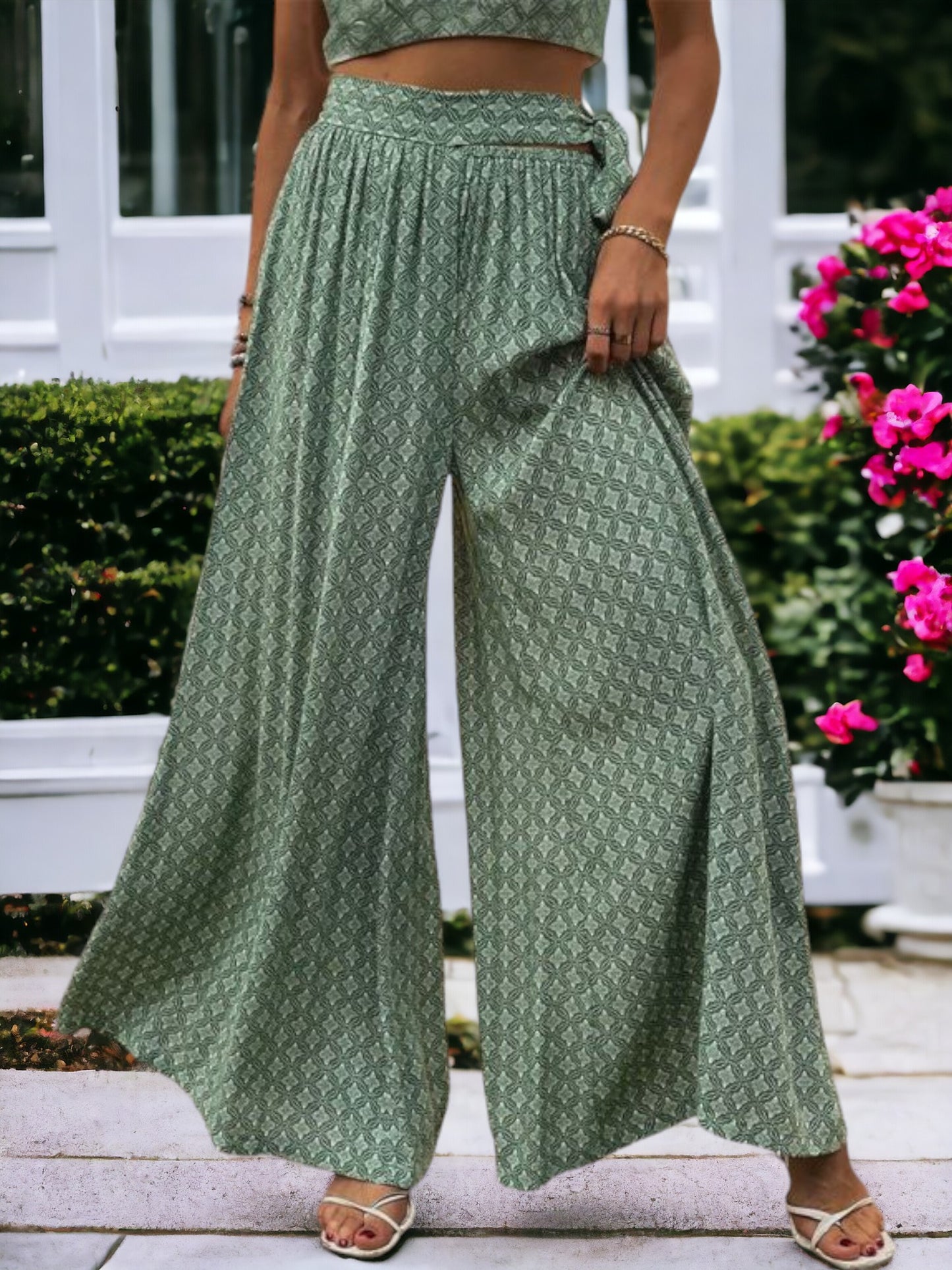 Printed High Waisted Wide Leg Breathable Loose Waist Wrap Pants