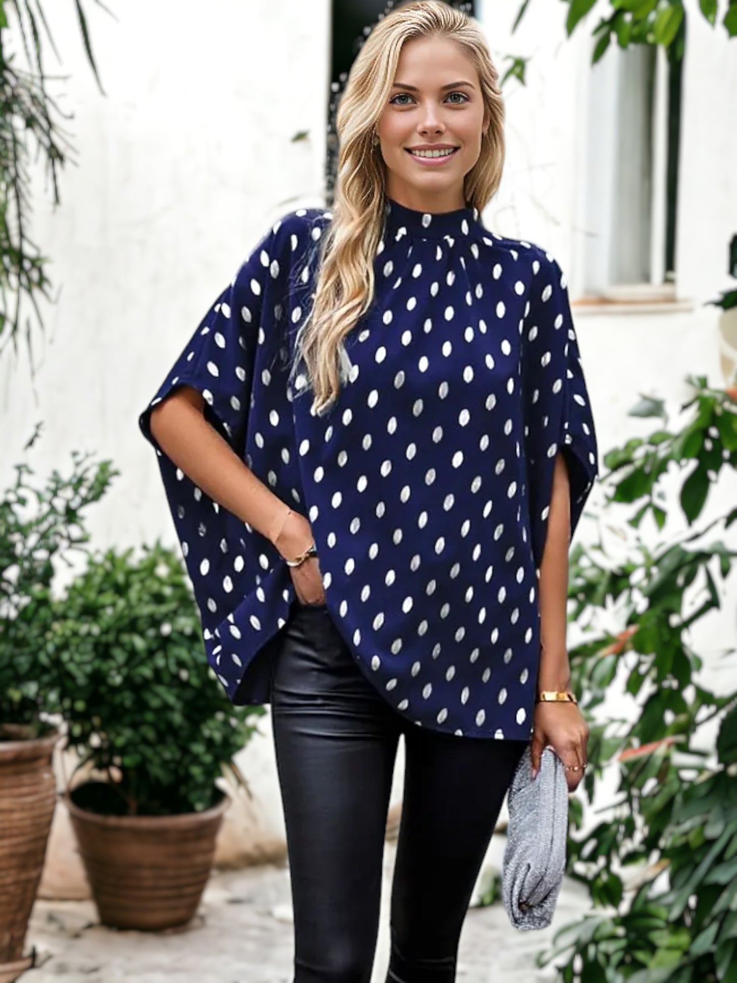 Spotted Print Dolman Sleeve Blouse