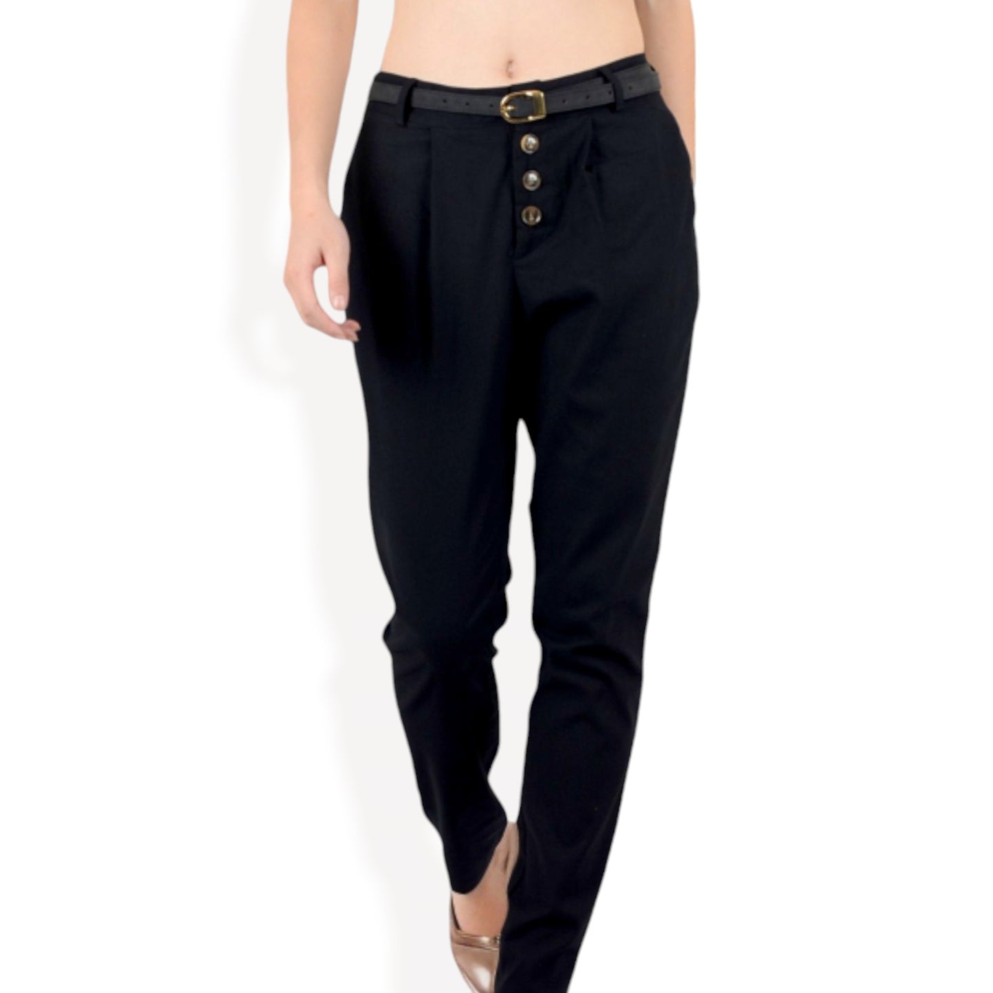 Anna-Kaci Women's High Waist Button Front Tapered Pants with Side Pockets