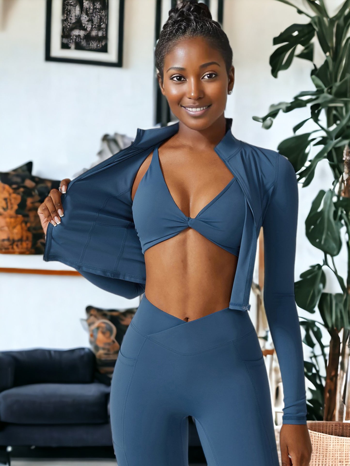 Chaqueta deportiva ajustada de secado rápido con cremallera frontal y mangas largas