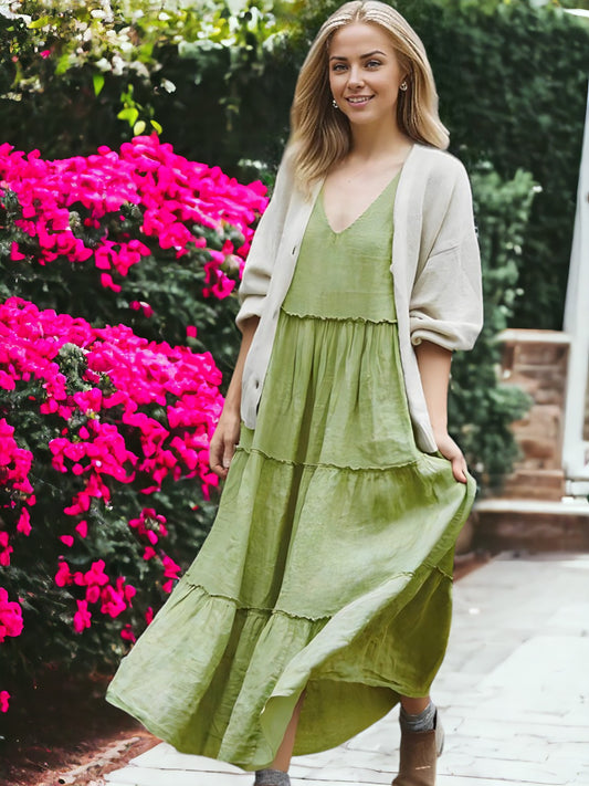 Vestido largo con volantes sin mangas para mujer