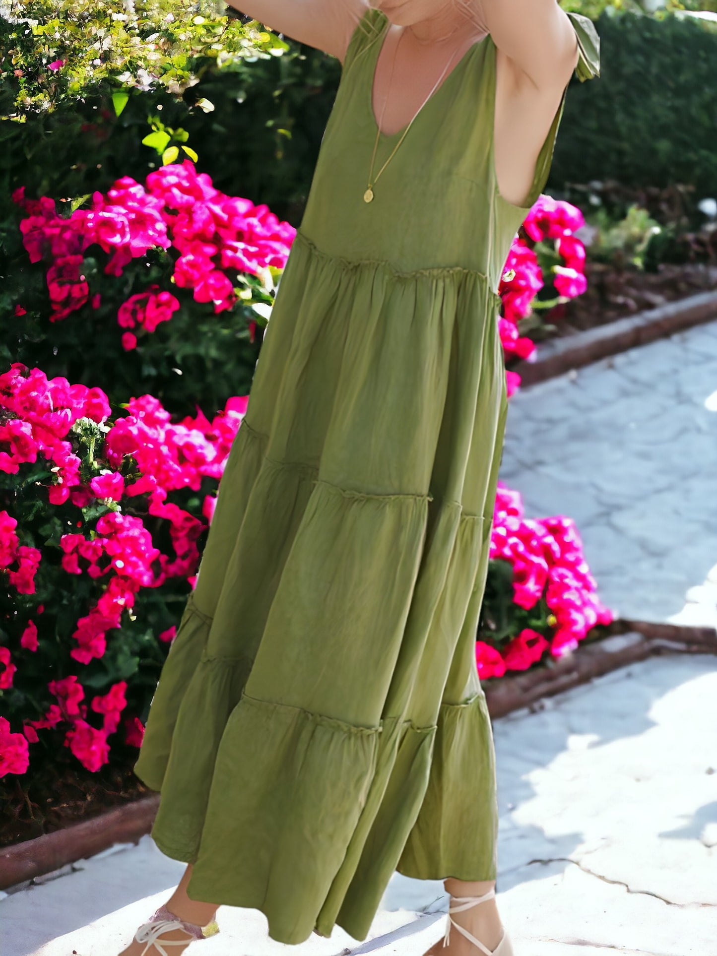 Vestido largo con volantes sin mangas para mujer