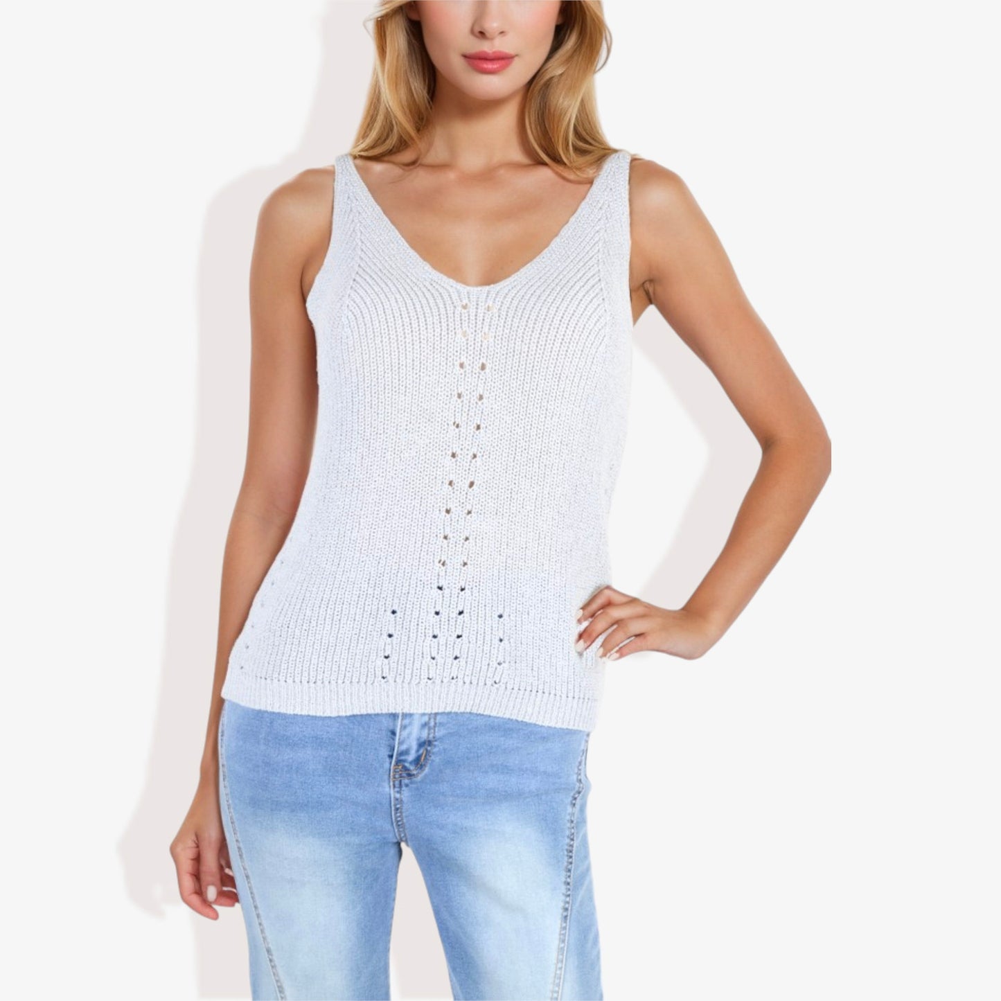 V-Neck Sleeveless Knit Summer Tank Top