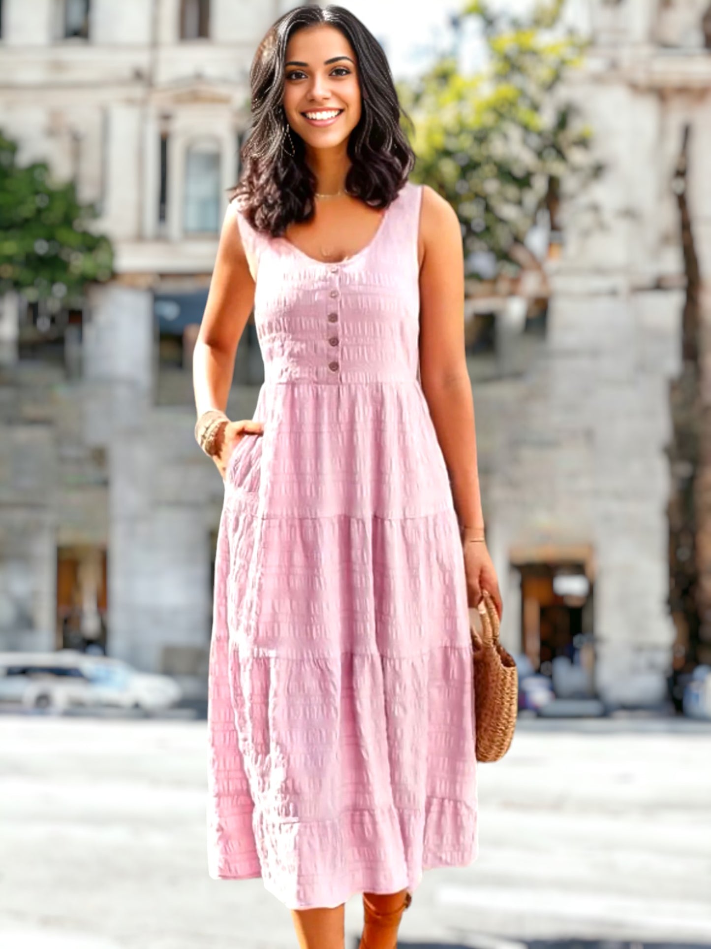 Vestido texturizado de escote redondo