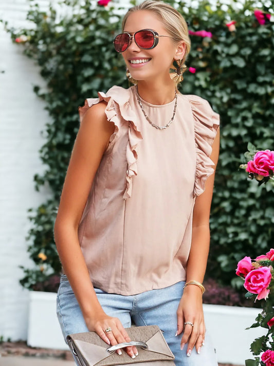 Blusa sin mangas con volantes y espalda abierta