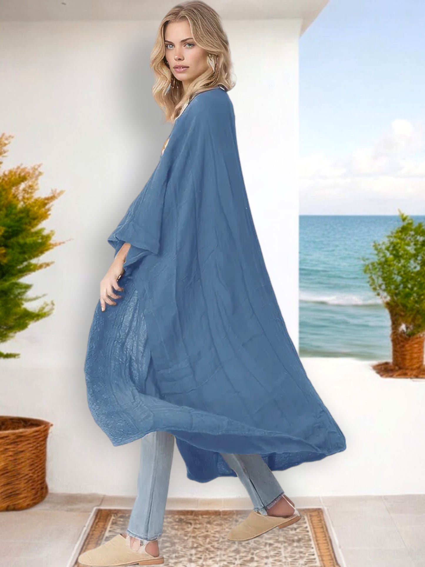 Kimono ligero, holgado, abierto al frente y con mangas anchas para mujer de Anna-Kaci