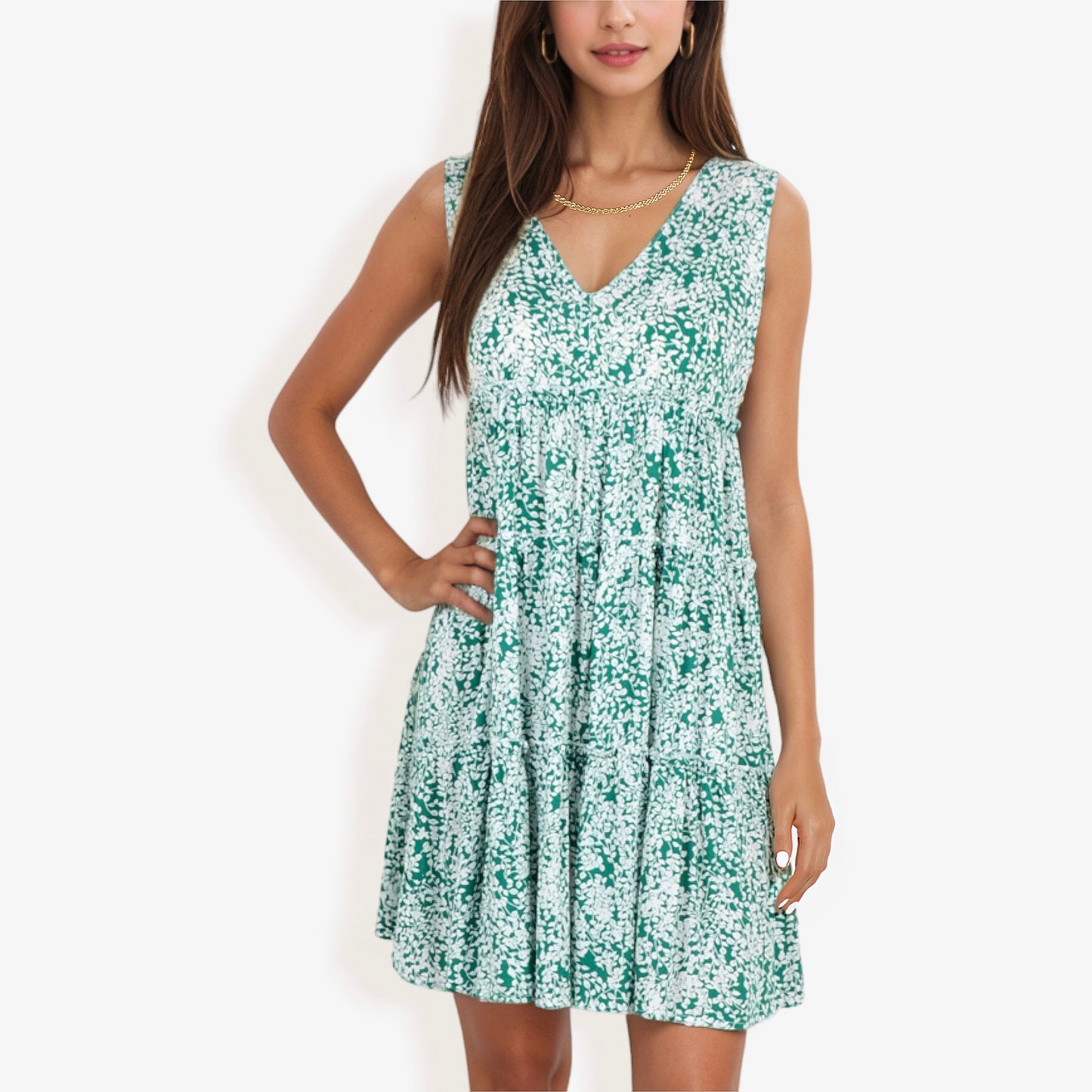 Vestido con espalda baja y estampado de hojas