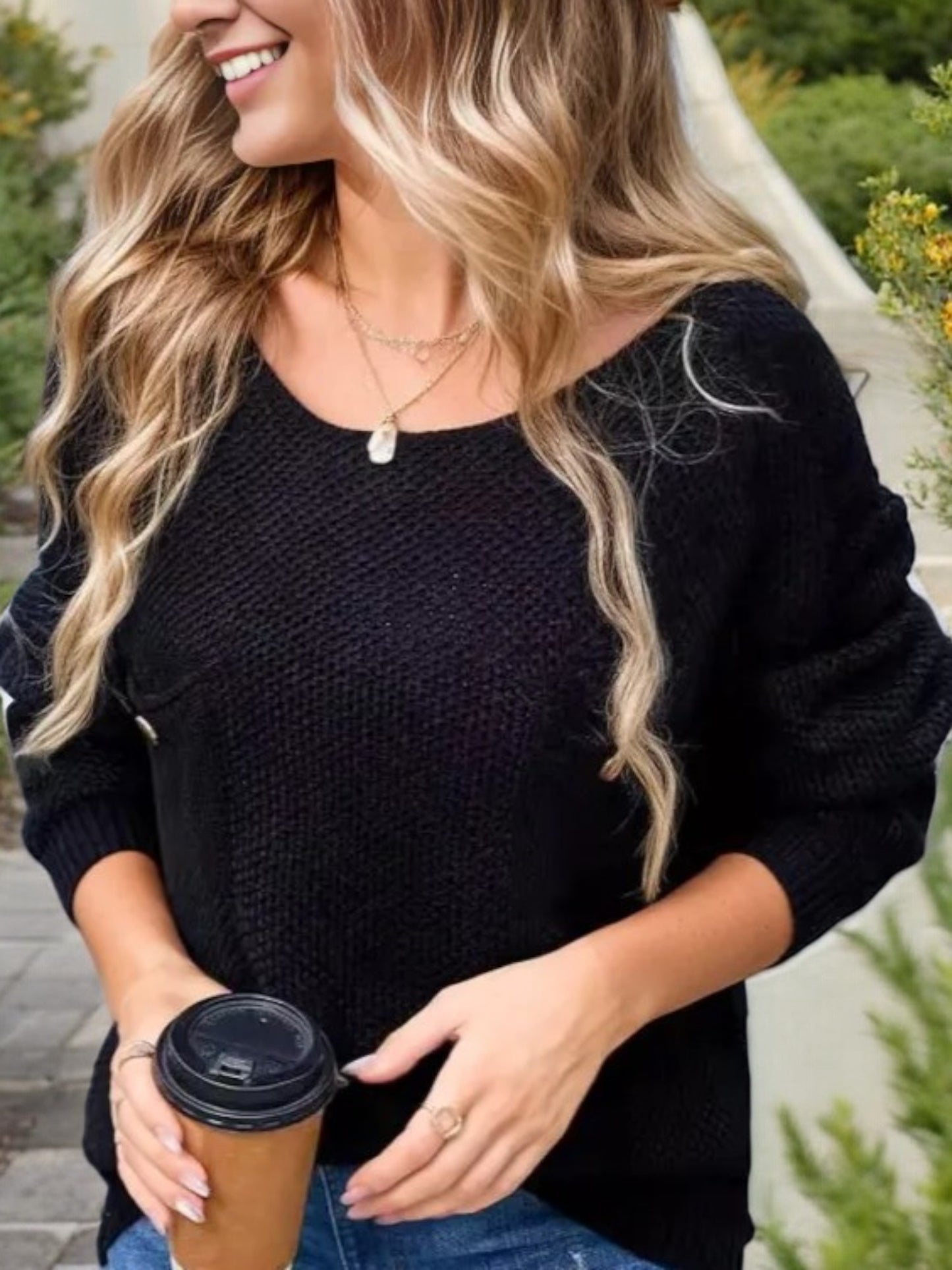 Anna-Kaci Women's Long Sleeve Crew Neck Pullover Sweater with Pocket Detail