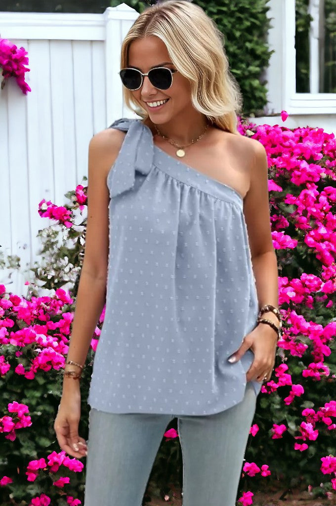 Oblique One Shoulder Bow Tied Loose Top