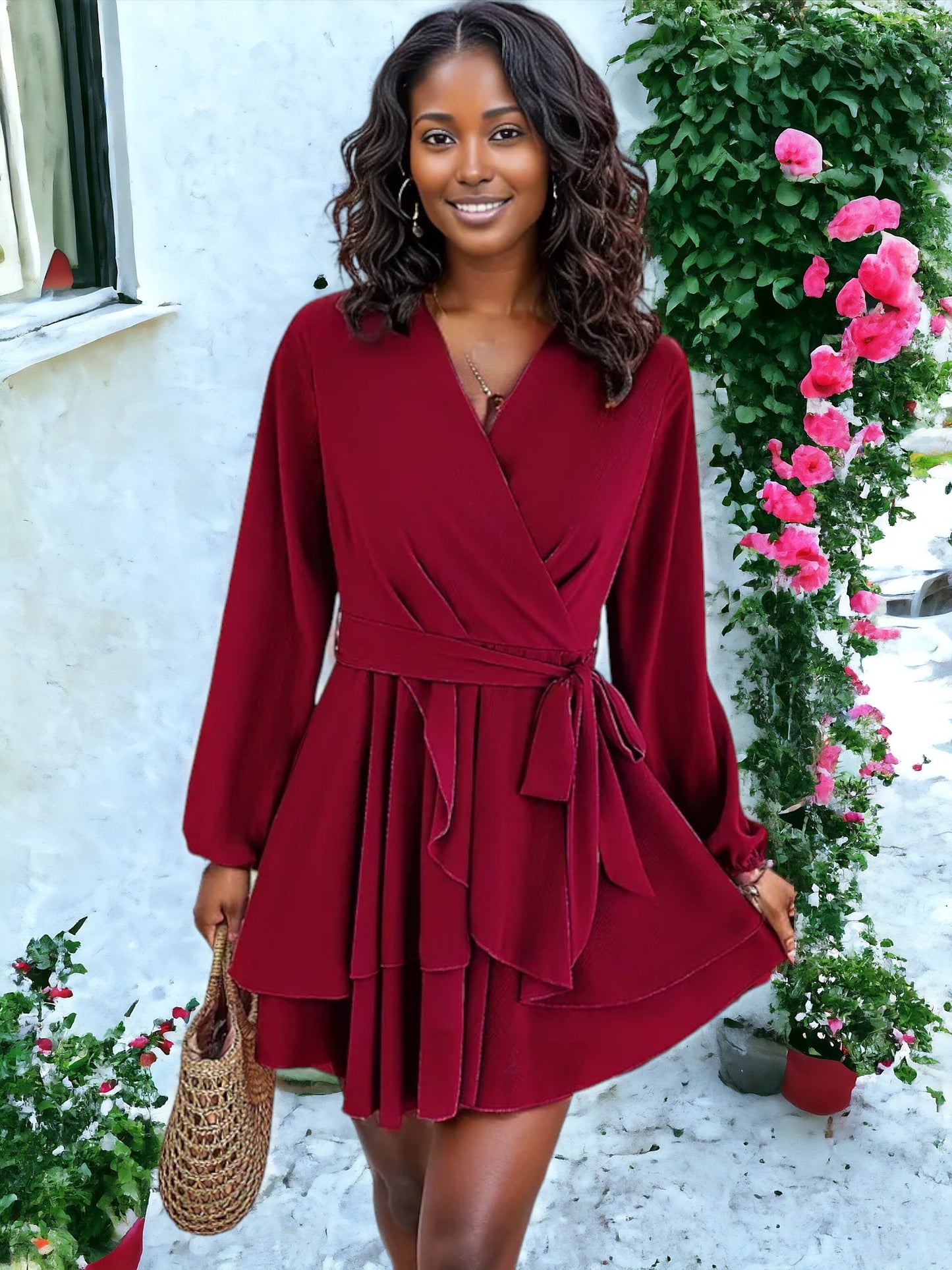 Elegant Long Sleeved Chiffon Dress