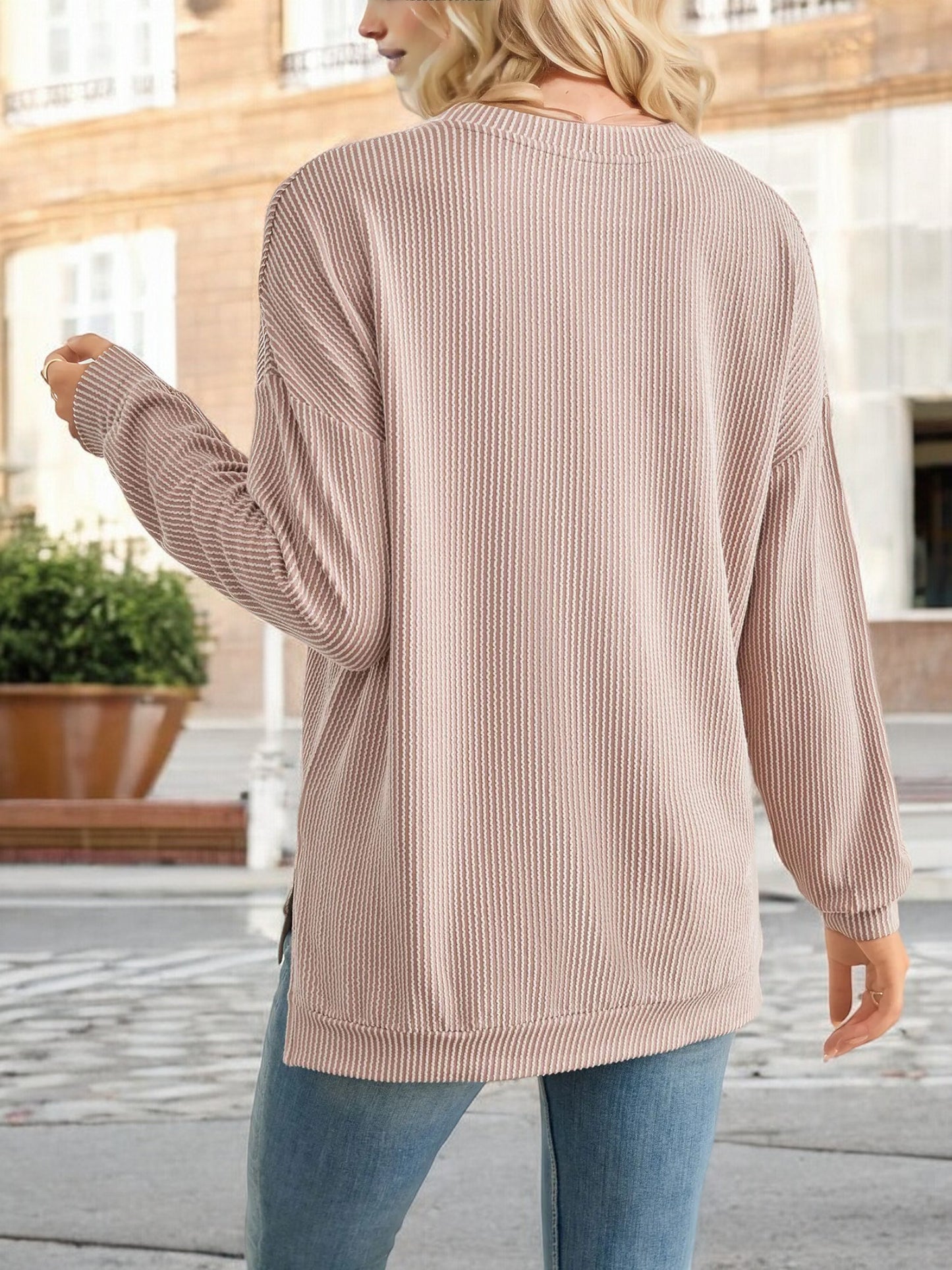 Anna-Kaci Women's Oversized Long Sleeve Knit Top with Ribbed Texture