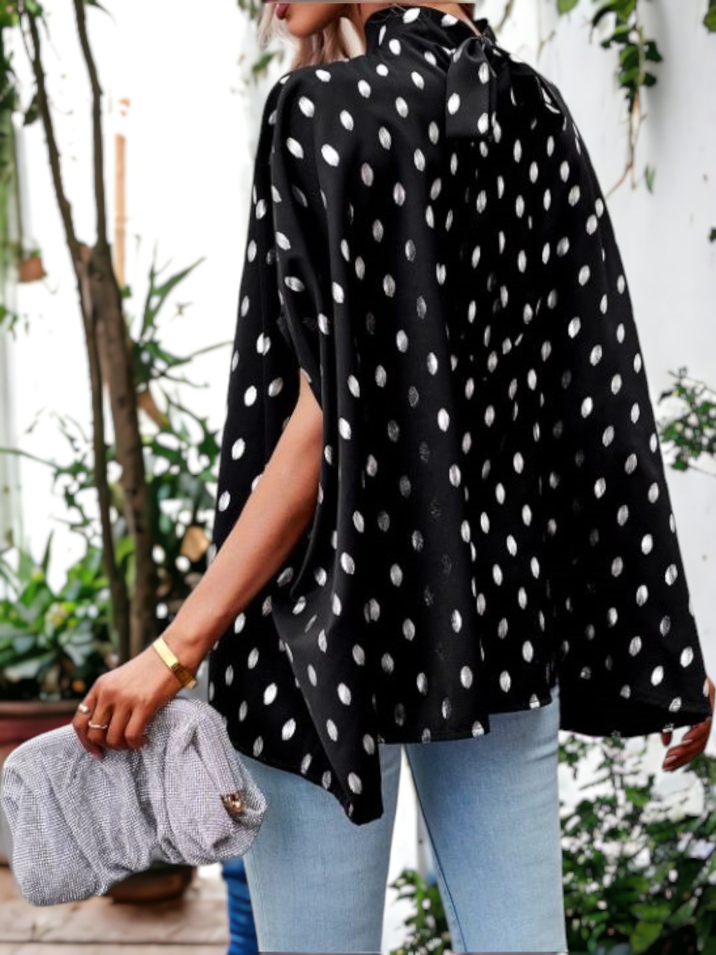 Spotted Print Dolman Sleeve Blouse