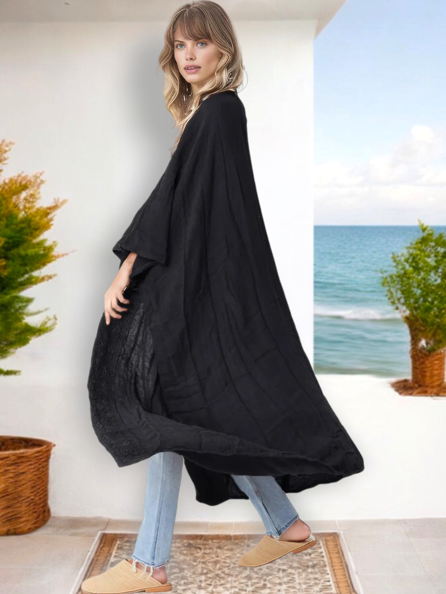 Kimono ligero, holgado, abierto al frente y con mangas anchas para mujer de Anna-Kaci