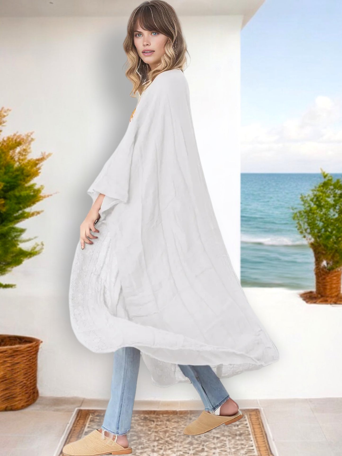 Kimono ligero, holgado, abierto al frente y con mangas anchas para mujer de Anna-Kaci
