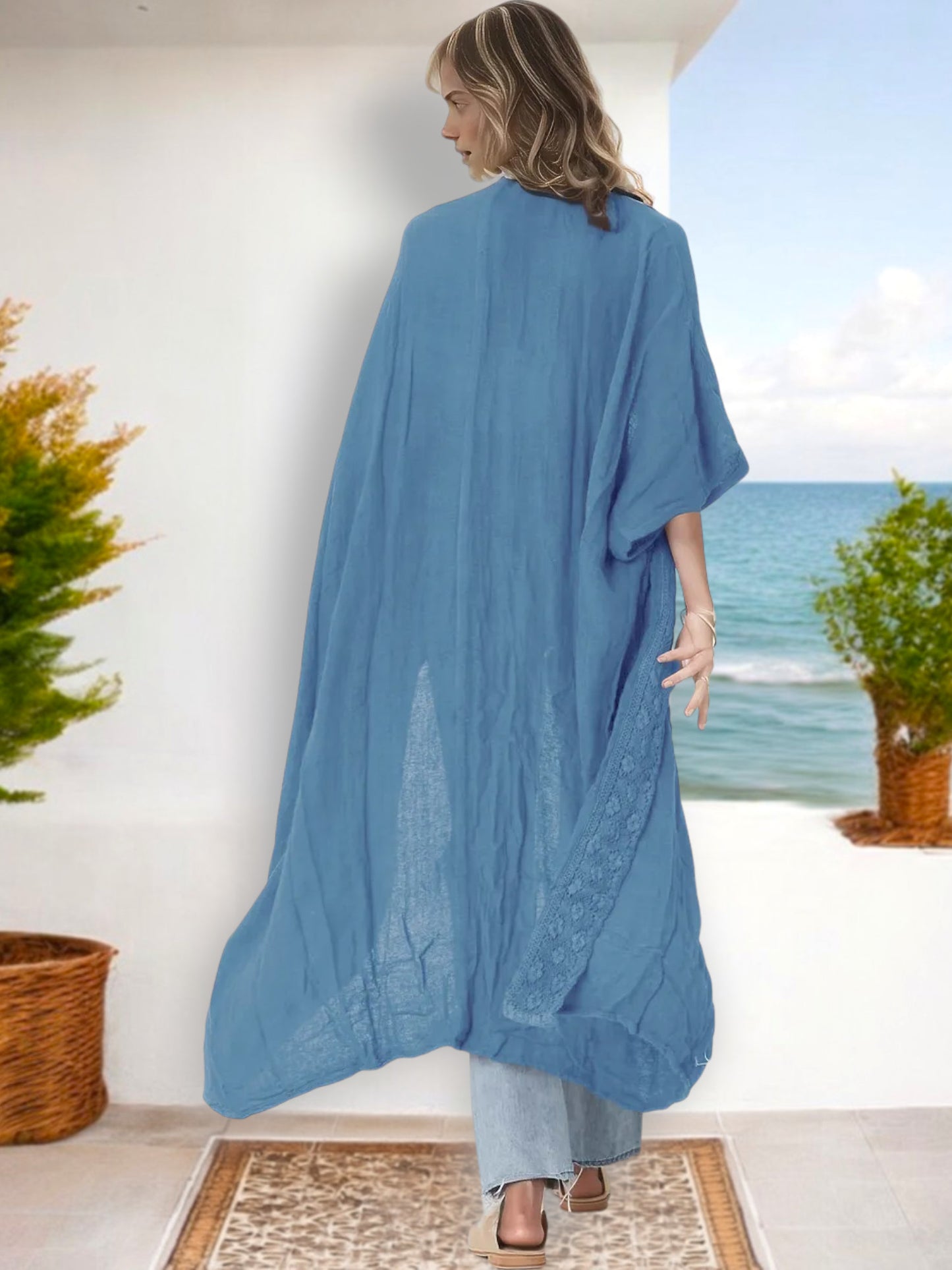 Kimono ligero, holgado, abierto al frente y con mangas anchas para mujer de Anna-Kaci