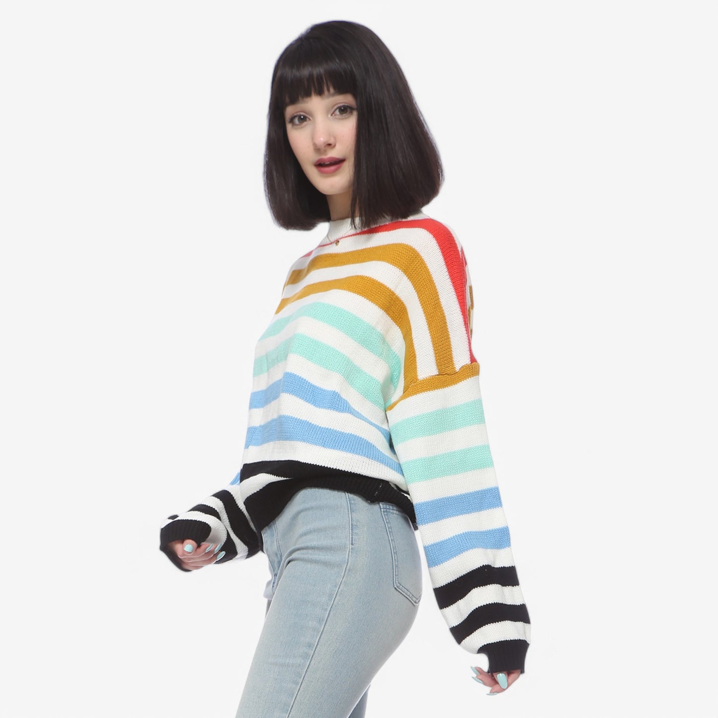 Anna-Kaci Women's Striped Knit Sweater with Crew Neck and Long Sleeves