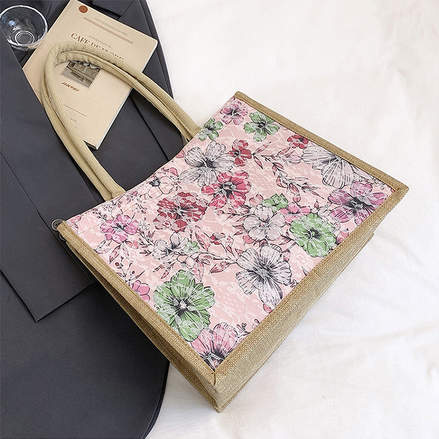 Anna-Kaci Women's Floral Linen-Polyester Tote Bag-Lightweight Floral Print Shopping Bag