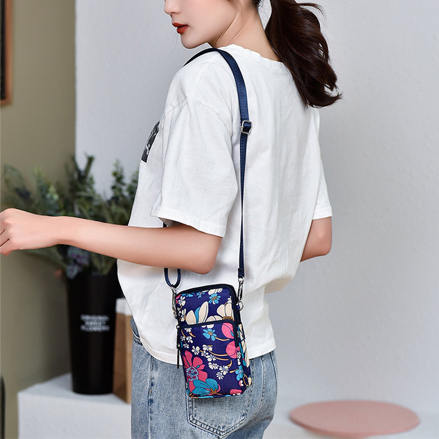 Anna-Kaci Women's Floral Oxford Cloth Crossbody Bag-Lightweight Compact Shoulder Purse