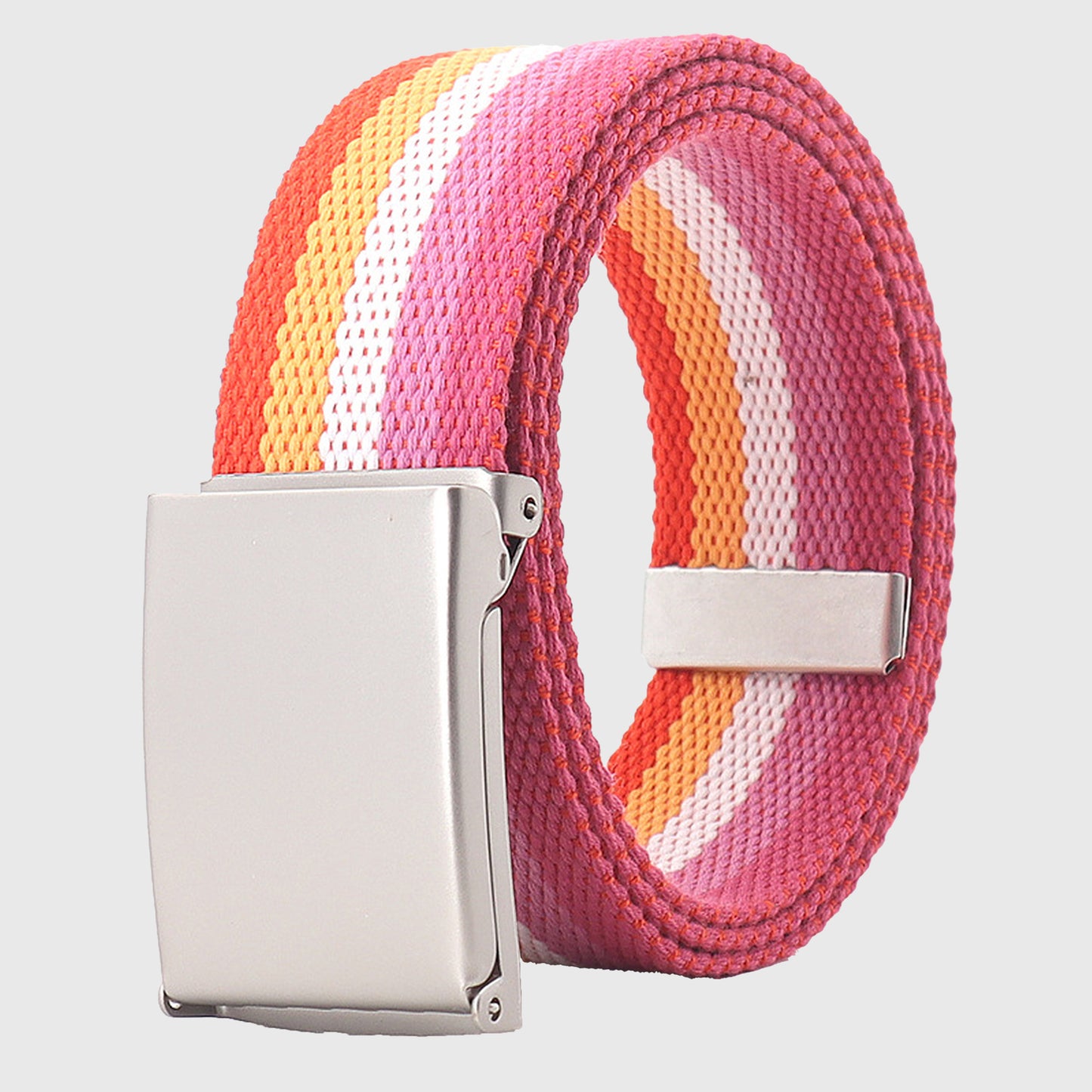 Anna-Kaci Women's Colorful Striped Canvas Belt with Silver Buckle