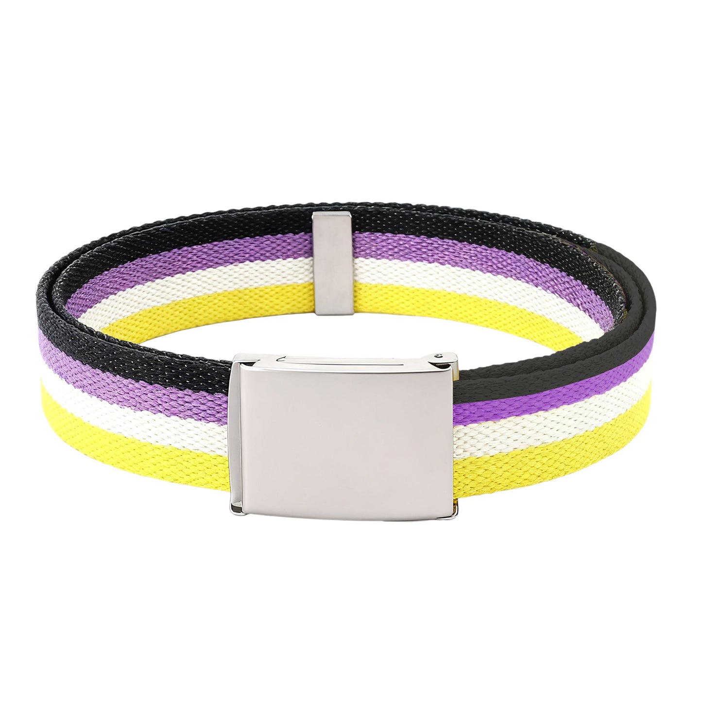 Anna-Kaci Women's Colorful Striped Canvas Belt with Silver Buckle