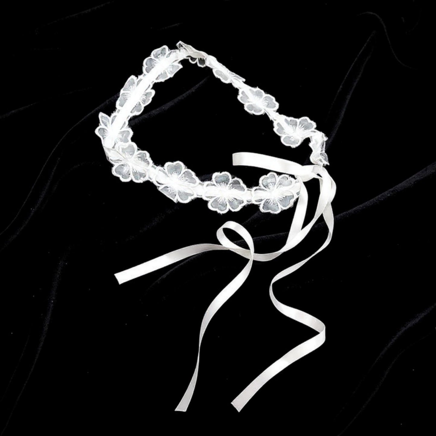 Anna-Kaci Women's Floral Lace Belt with Ribbon Tie and Delicate Sheer Embroidered Detailing 47in