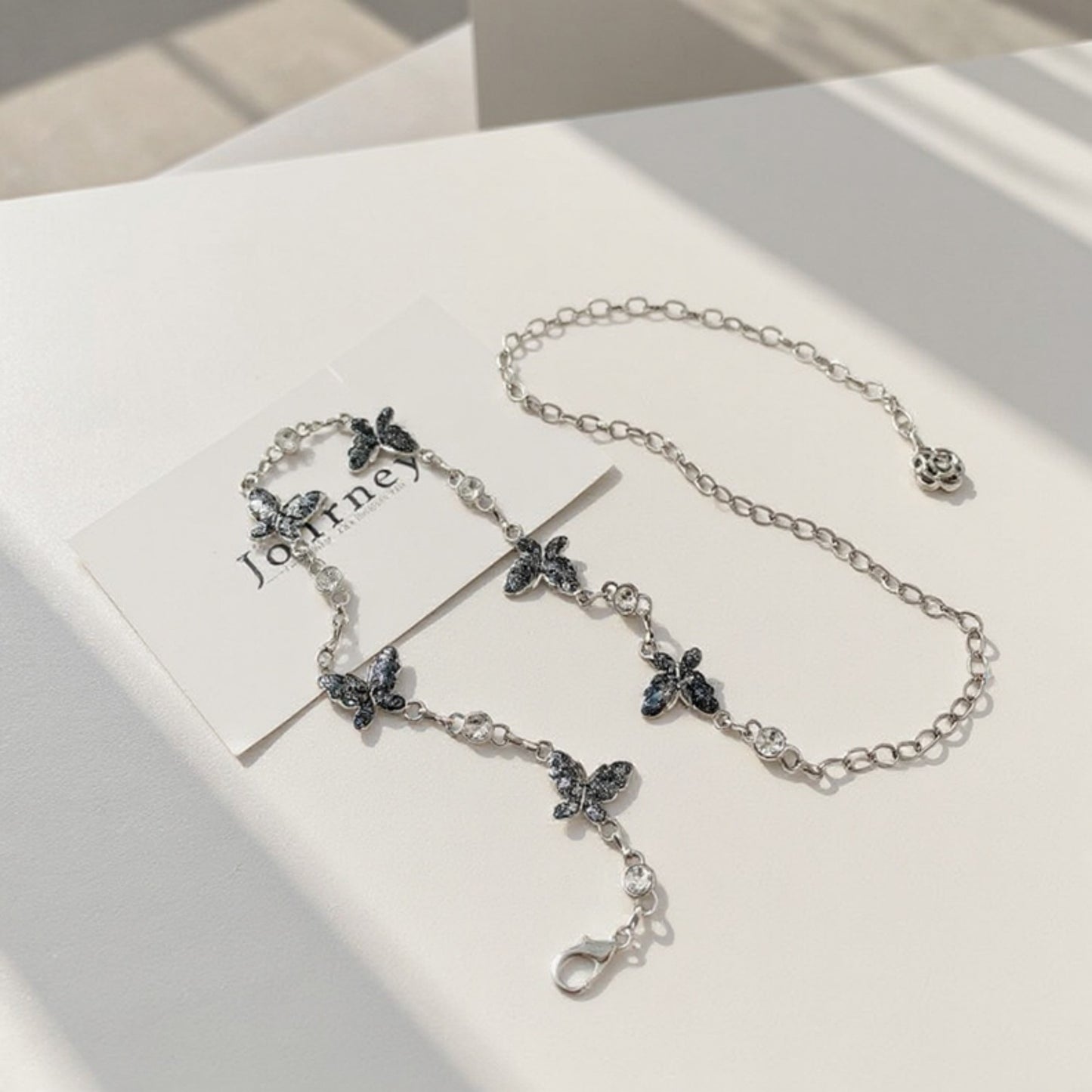 Anna-Kaci Women's Butterfly Chain Belt with Hanging Rose Charm and Adjustable Metal Links 43.5x1 in