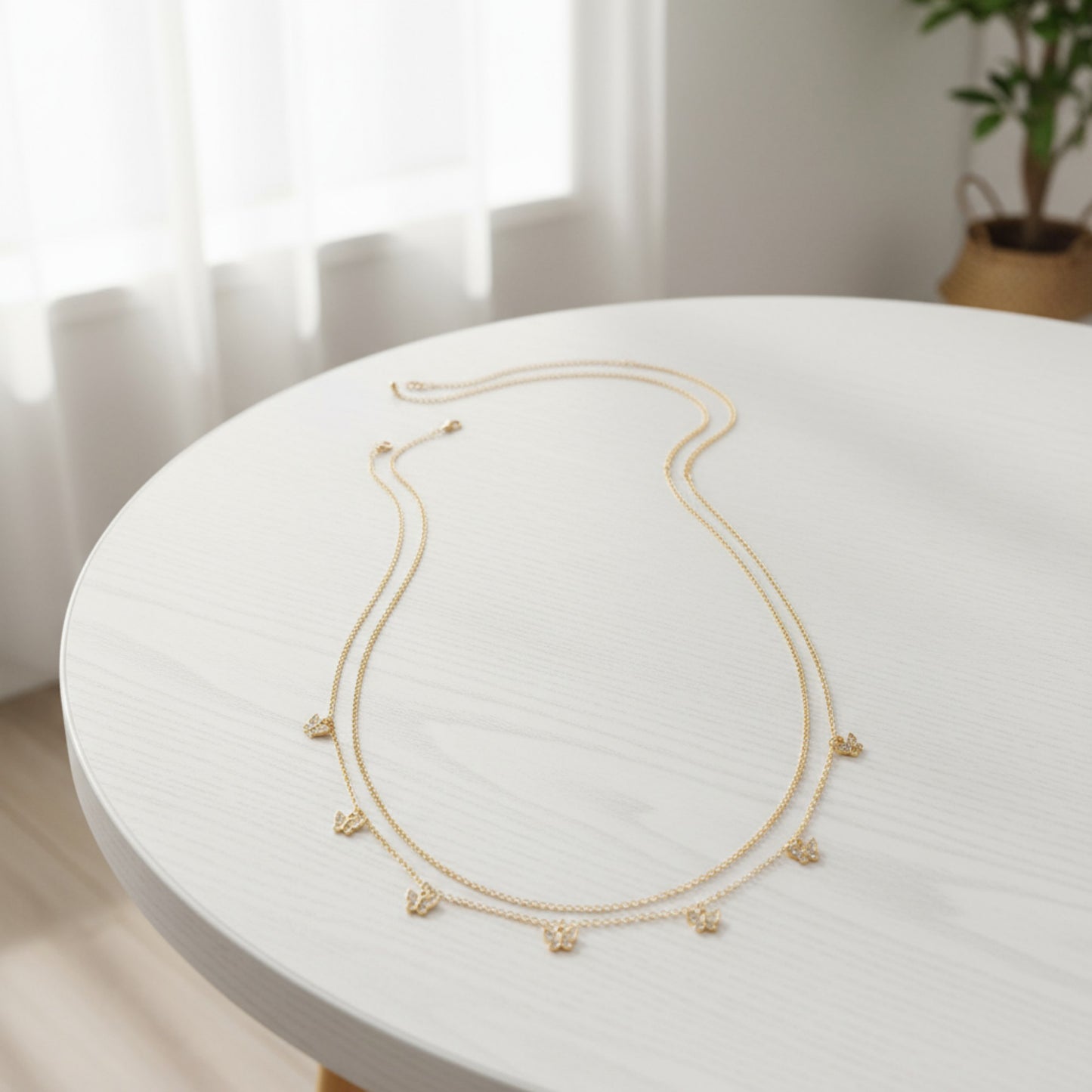 Anna-Kaci Women's Double Layer Butterfly Chain Belt with Dainty Charms and Adjustable Fit 26.5+9.8in