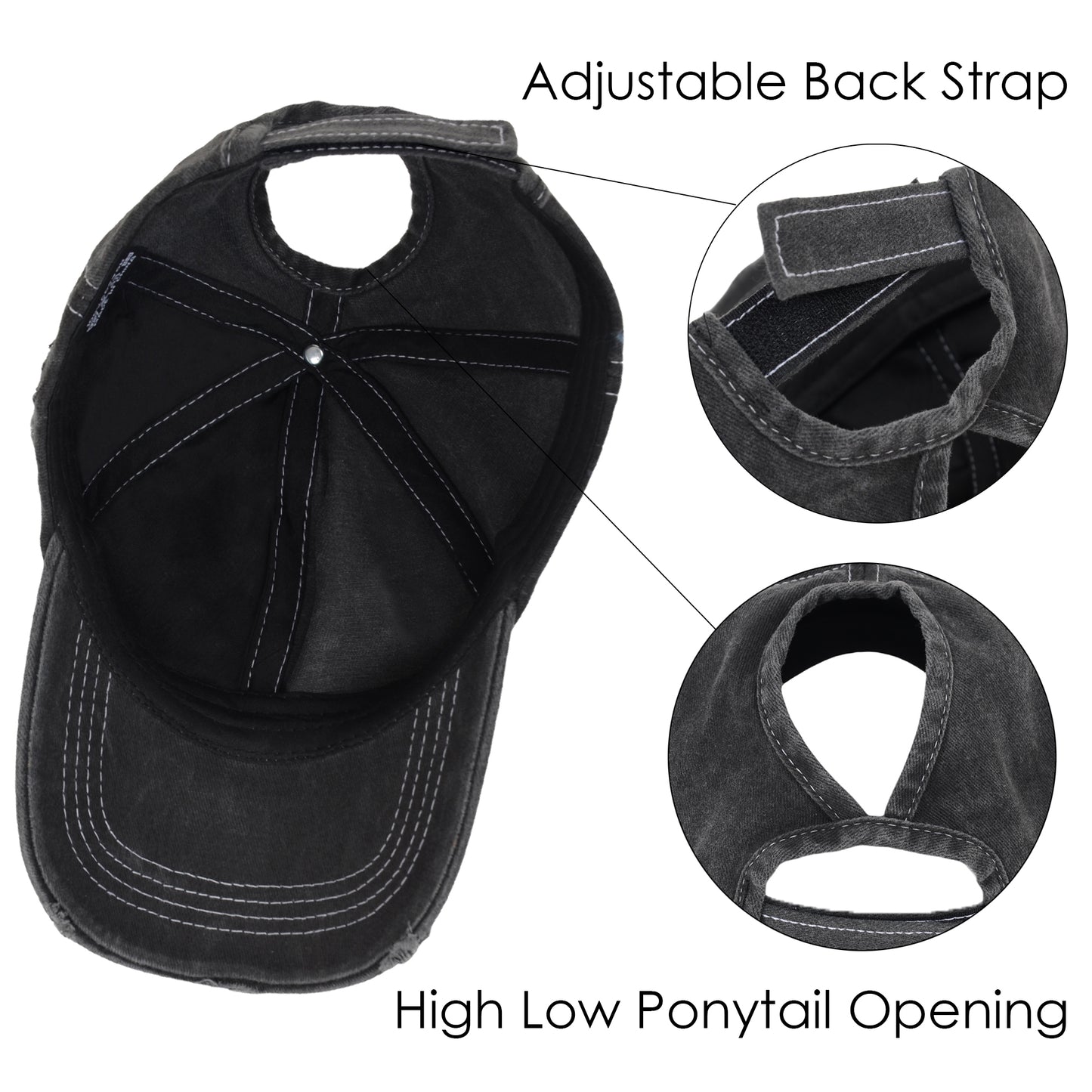 Anna-Kaci Women's Baseball Cap Glitter Star Distressed Ponytail Hat High Messy Bun Ponycap Trucker Dad Hat