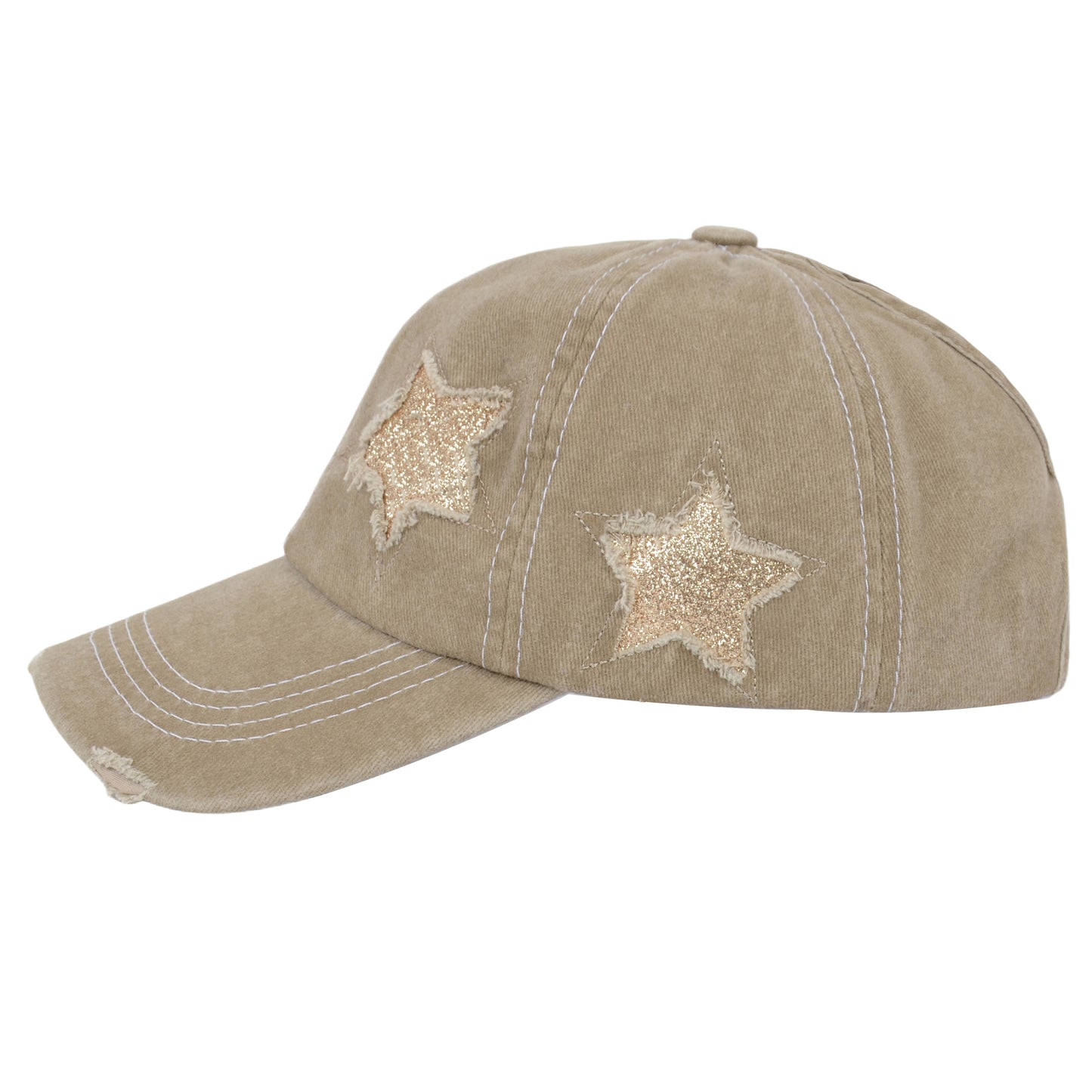 Anna-Kaci Women's Baseball Cap Glitter Star Distressed Ponytail Hat High Messy Bun Ponycap Trucker Dad Hat