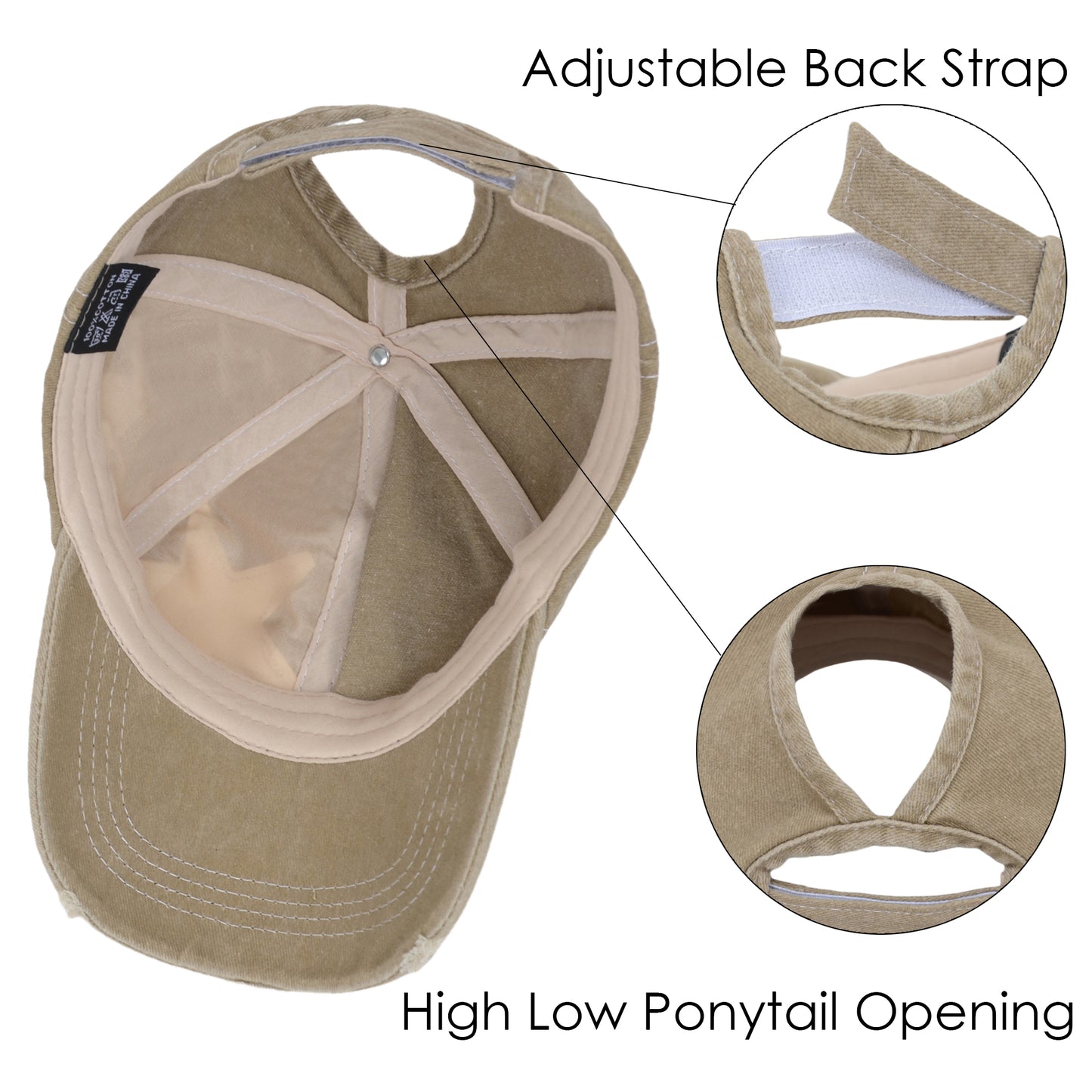 Anna-Kaci Women's Baseball Cap Glitter Star Distressed Ponytail Hat High Messy Bun Ponycap Trucker Dad Hat