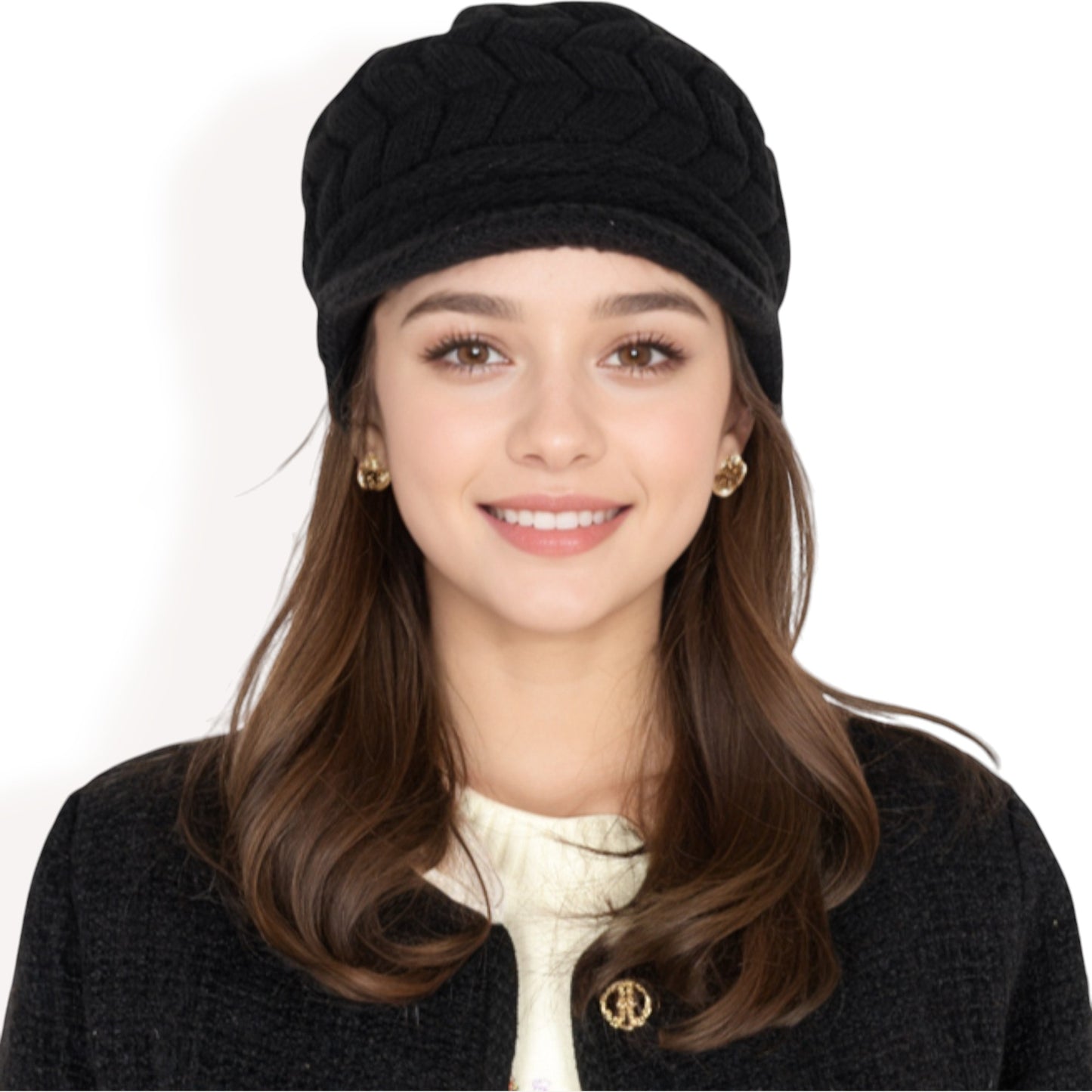 Anna-Kaci Women's Knitted Newsboy Cap with Braided Cable Pattern and Stylish Brim Design