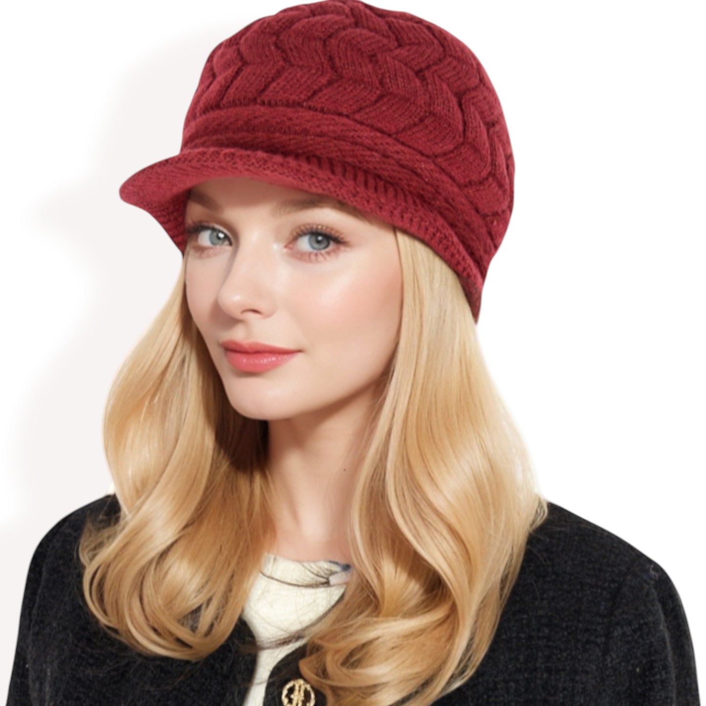 Anna-Kaci Women's Knitted Newsboy Cap with Braided Cable Pattern and Stylish Brim Design