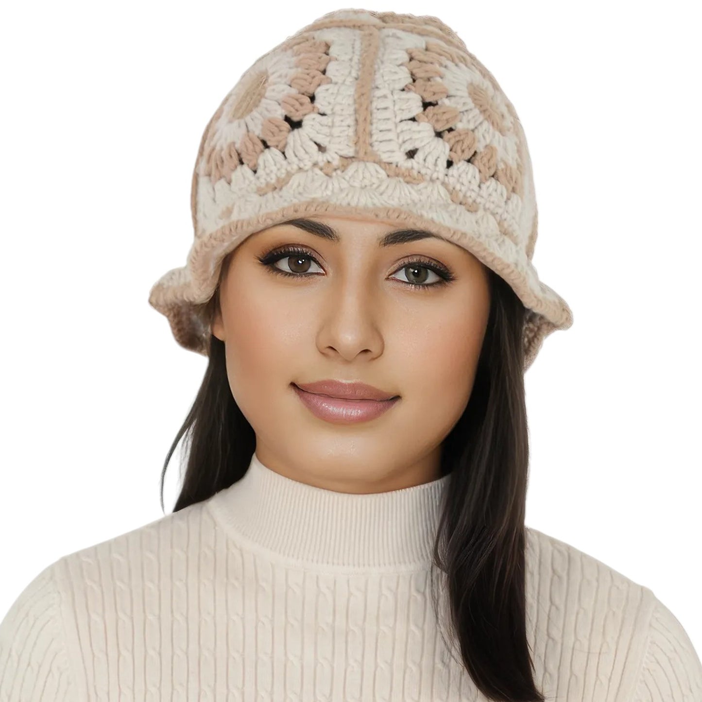 Anna-Kaci Women's Crochet Bucket Hat Retro Sunburst Pattern Knit Handmade Foldable Floppy Beach Hat