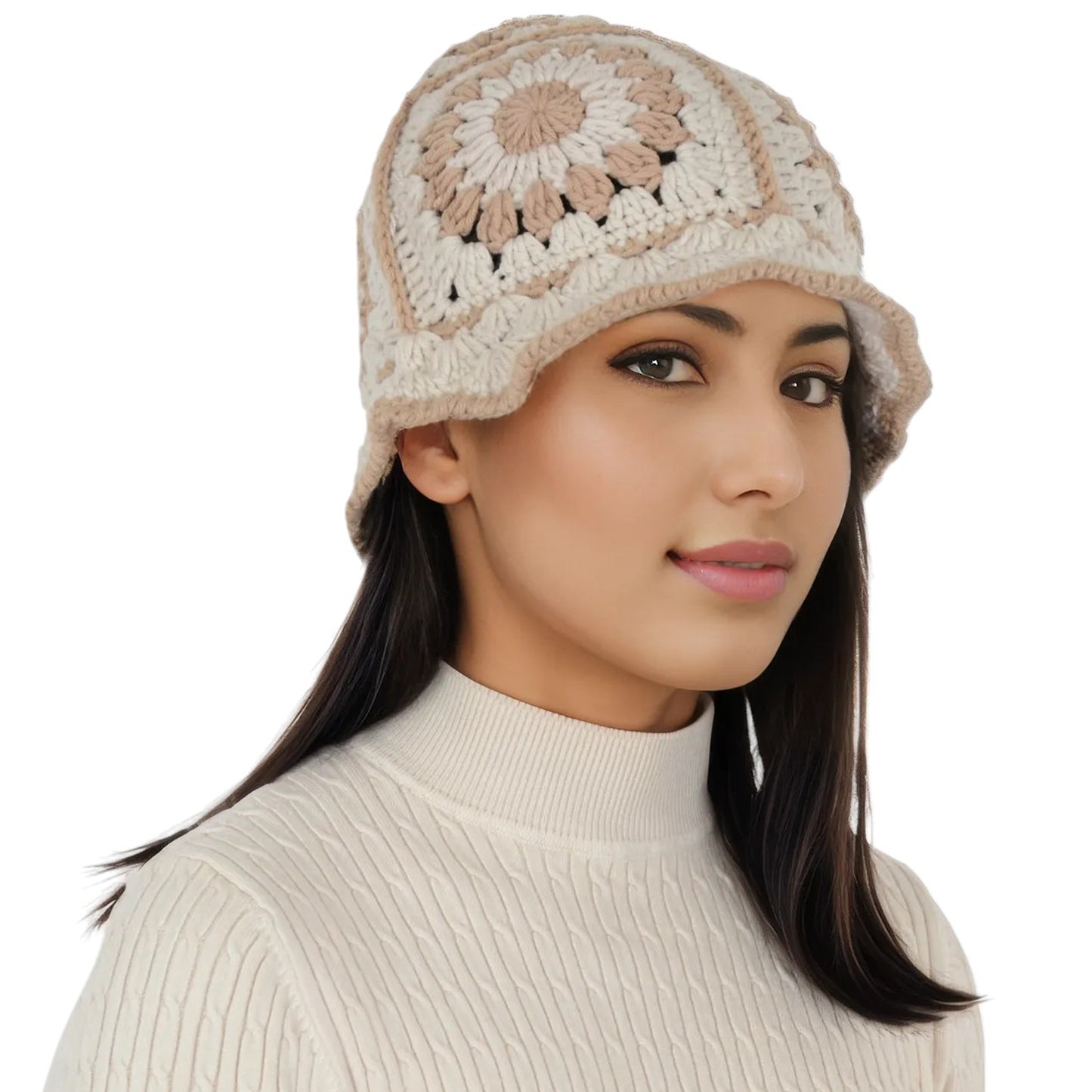 Anna-Kaci Women's Crochet Bucket Hat Retro Sunburst Pattern Knit Handmade Foldable Floppy Beach Hat