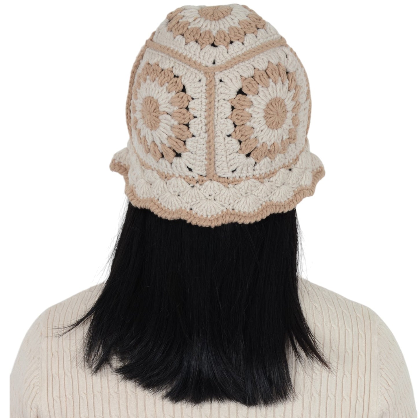 Anna-Kaci Women's Crochet Bucket Hat Retro Sunburst Pattern Knit Handmade Foldable Floppy Beach Hat